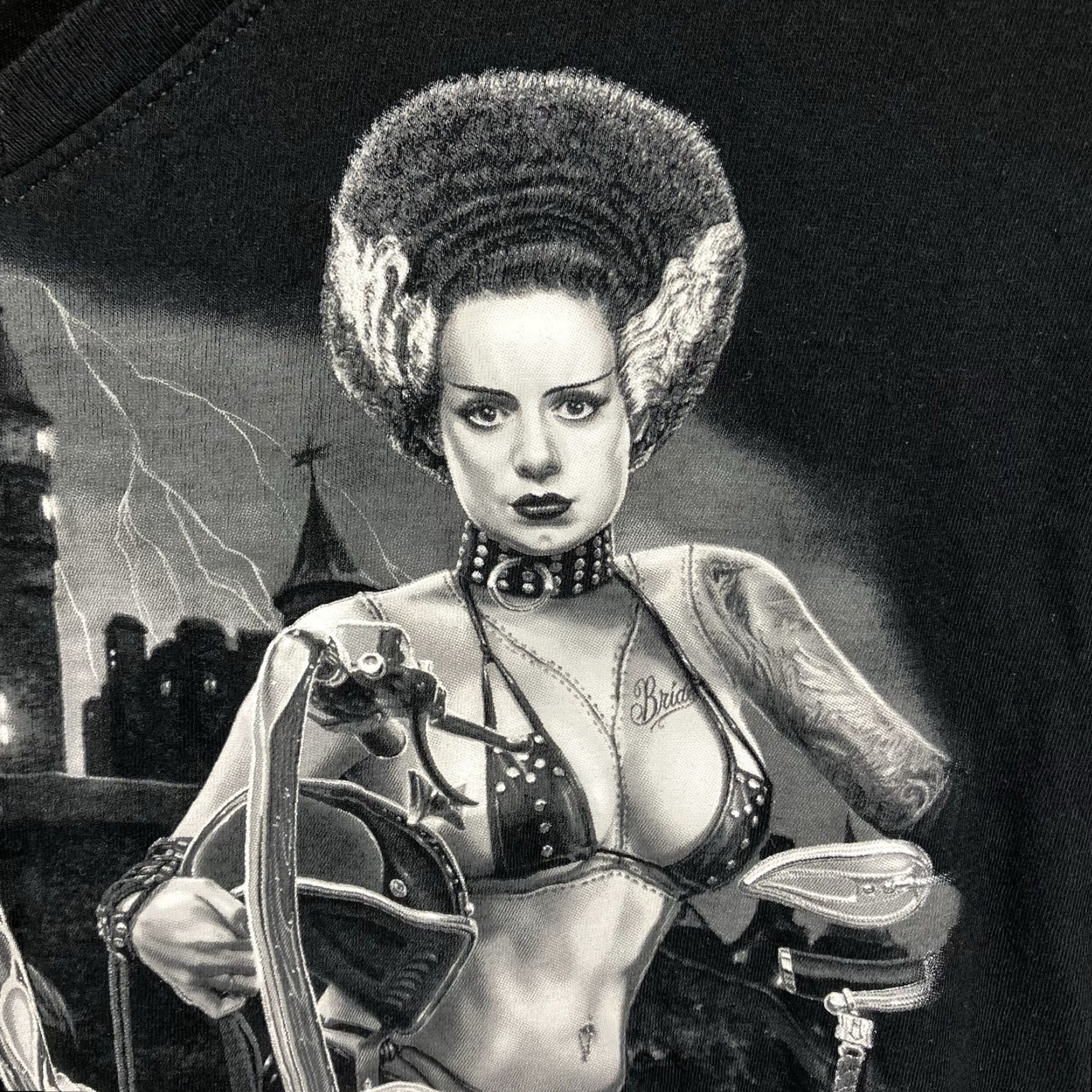 Vintage Ride or Die Chic Women's T-Shirt Biker Frankenstein Graphic V-Neck Short Cap Sleeve Medium Black Cotton Vintage No Size M / US 6-8 / IT 42-44 - 6 Thumbnail