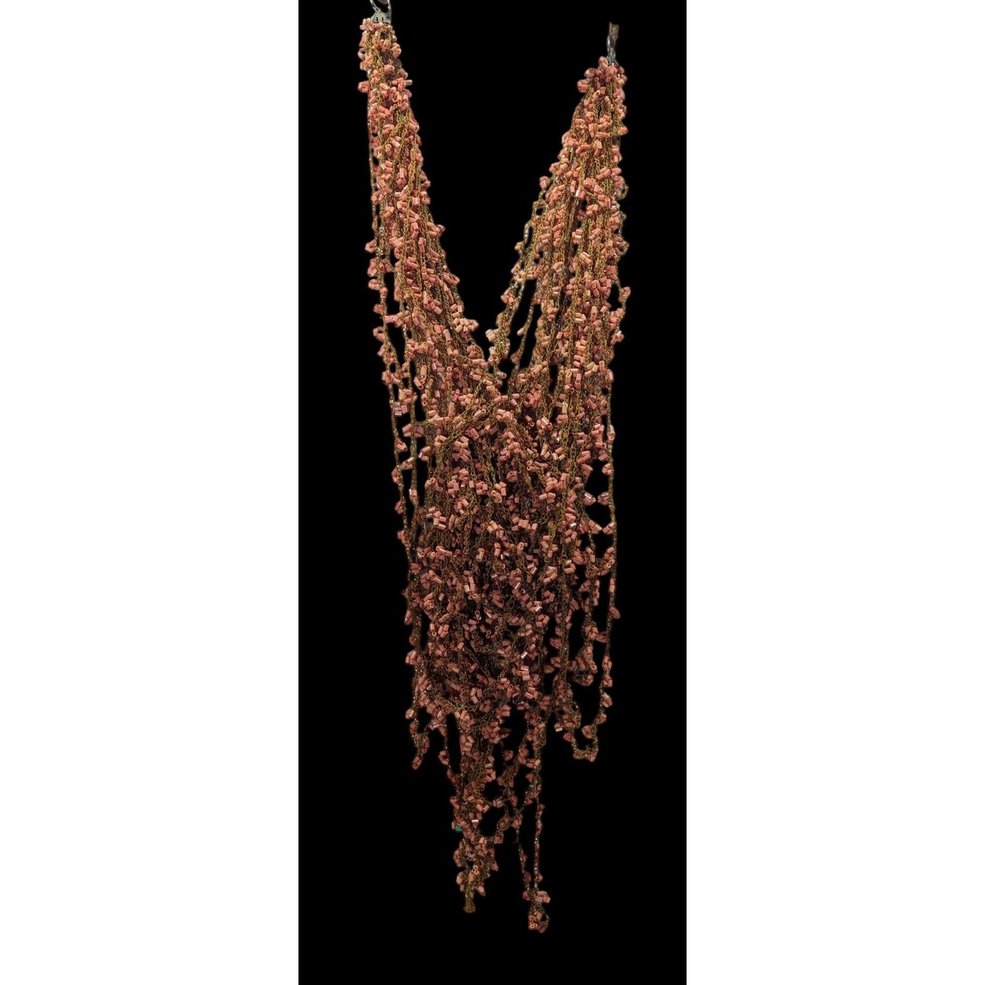 Other Vintage Fairycore Pink And Brown Beaded Abstract Bib Necklac Size ONE SIZE - 1 Thumbnail