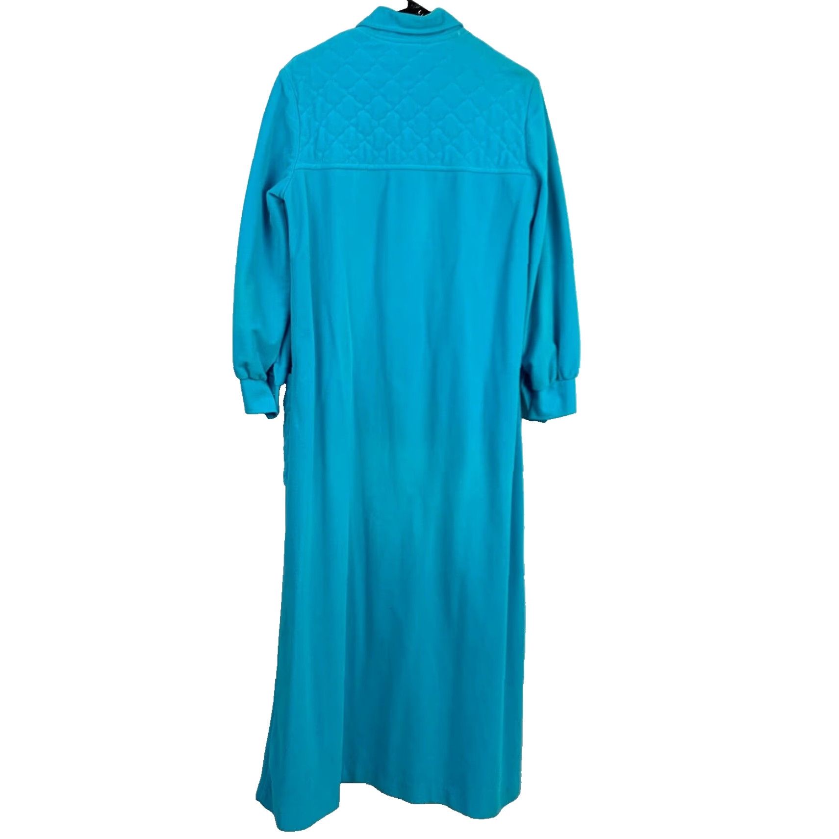 Velour VINTAGE Evelyn Pearson Lounging Blue Velour Fleece Long Robe Chest 40" Velvet GoGo Mod 70s Womens Size ONE SIZE - 4 Thumbnail