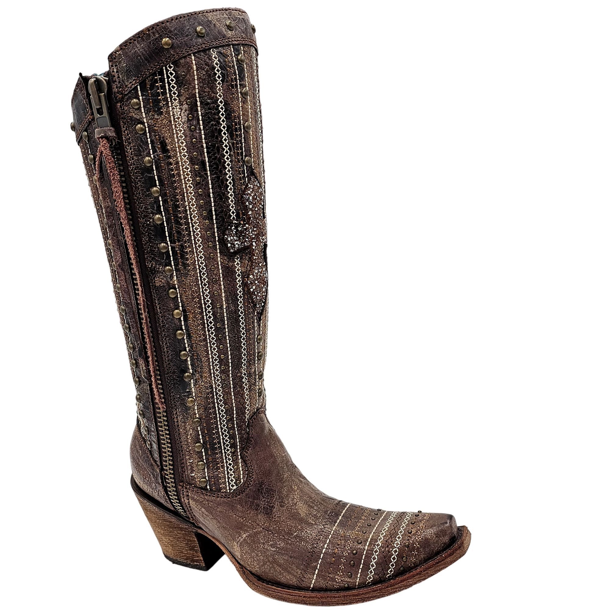 image of New Corral Cowgirl Tall Boots Womens 6 Snip Toe Western Cowb in Brown/Light Brown