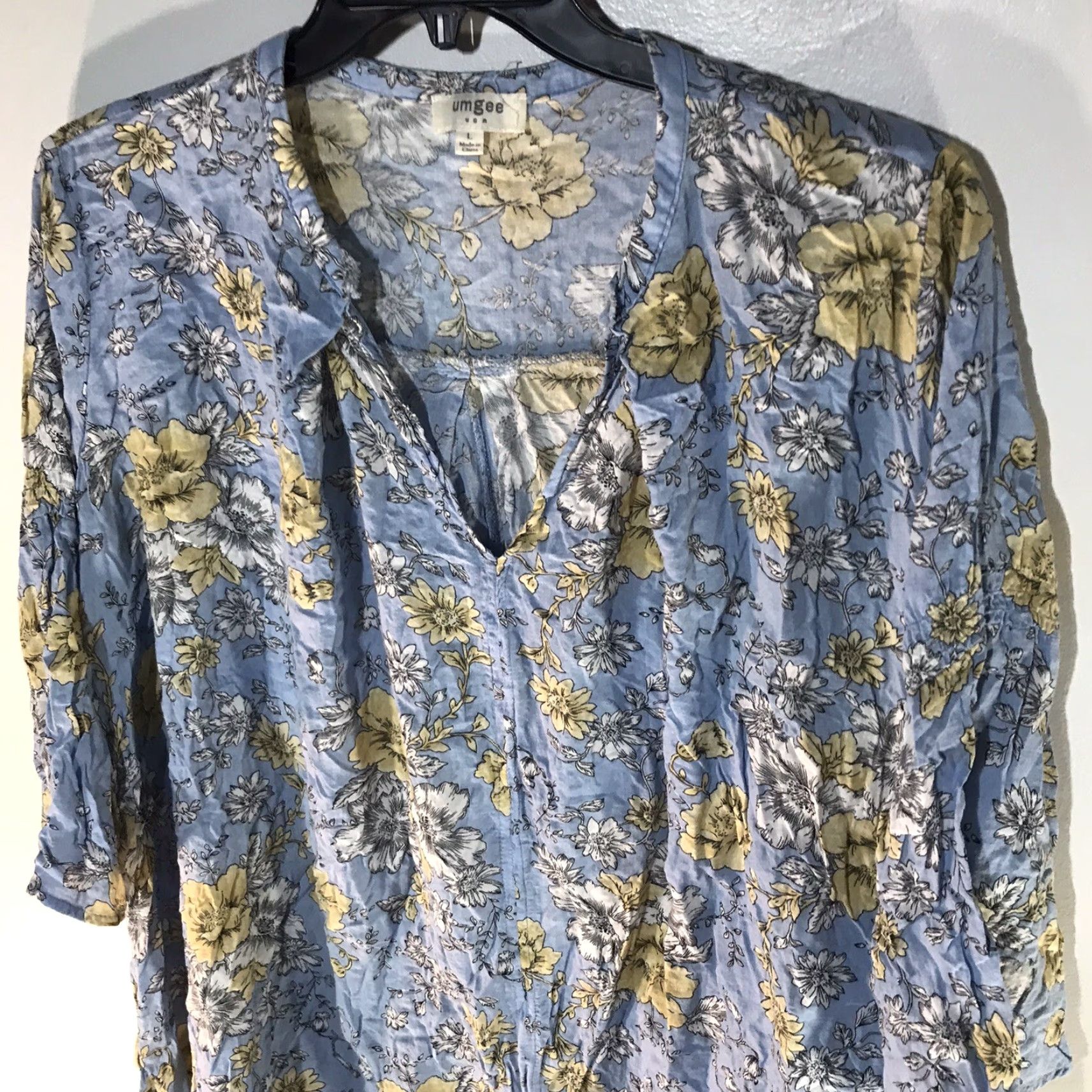 Vintage Umgee Blue Floral 3/4 Peasant Sleeve Oversized At Knee Dress Womens Size L Size L / US 10 / IT 46 - 2 Thumbnail