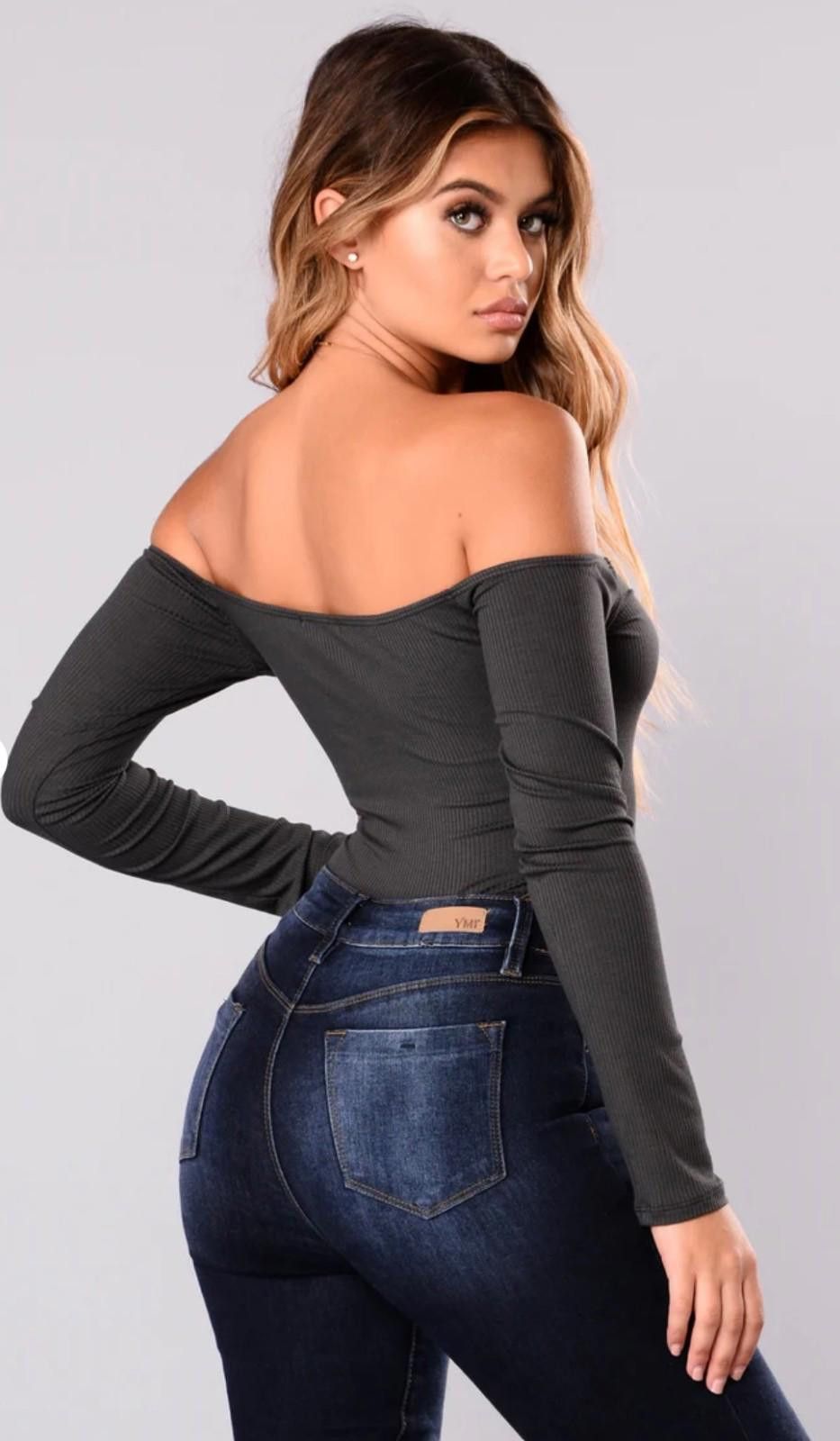 Fashion Victim FASHION NOVA Off-Shoulder Bodysuit in Charcoal (SMALL) Size S / US 4 / IT 40 - 5 Thumbnail