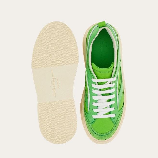 Salvatore Ferragamo o1s1rm0724 Leather Low-Top Sneakers in Green/White Size US 12.5 / EU 45-46 - 6 Thumbnail