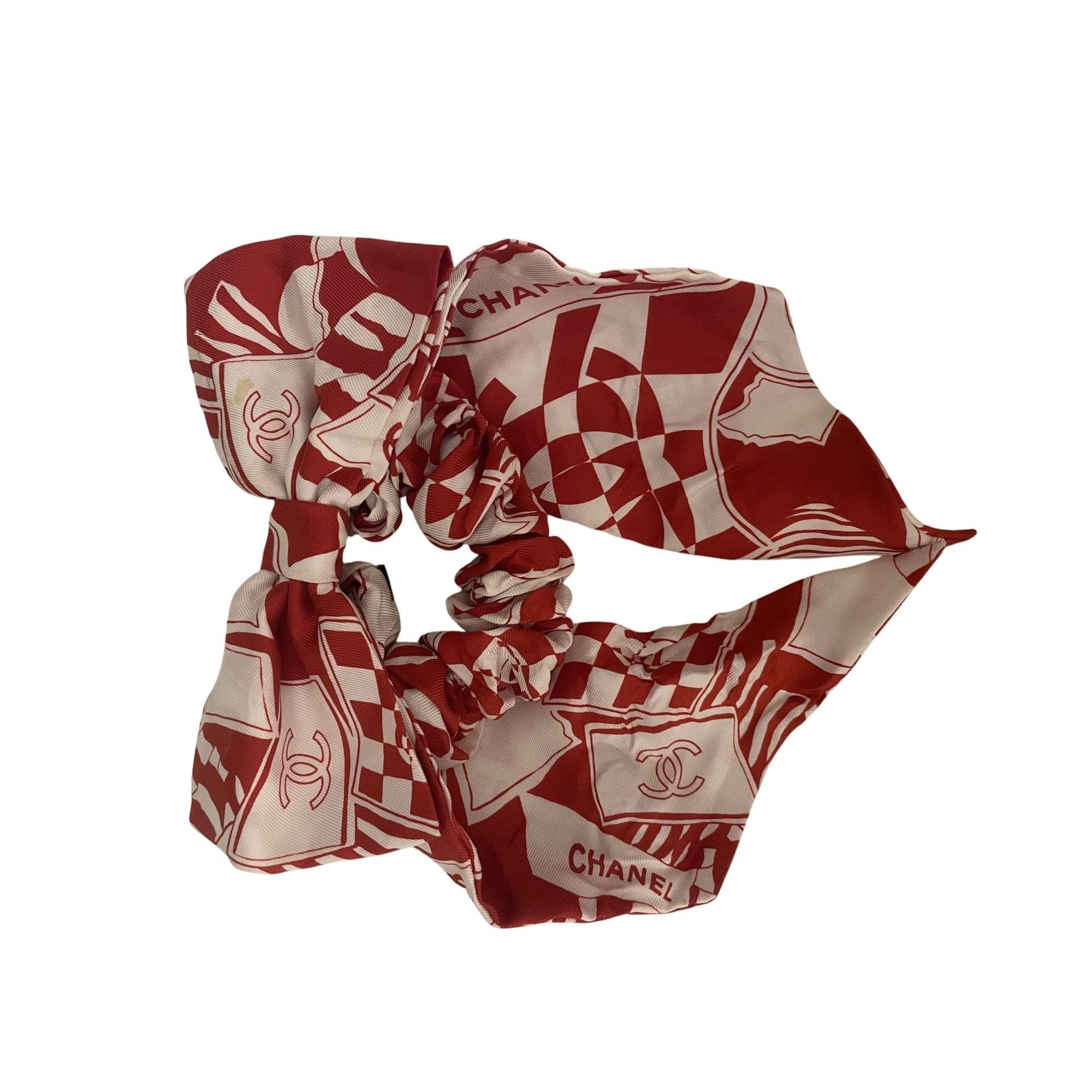 Chanel Chanel Red & White Logo Silk Hair Scrunchie Set Size ONE SIZE - 2 Thumbnail