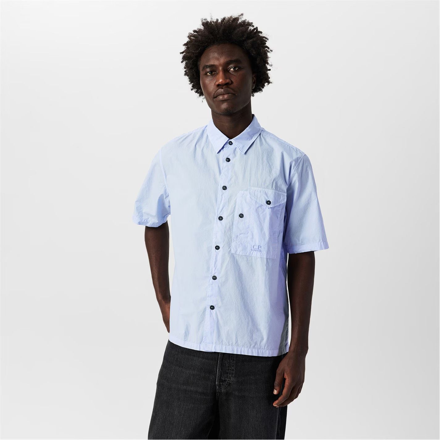 C.P. Company o1g2r1mq0426 Short Sleeve Embroidered Logo Shirt in Blue Size US L / EU 52-54 / 3 - 3 Thumbnail