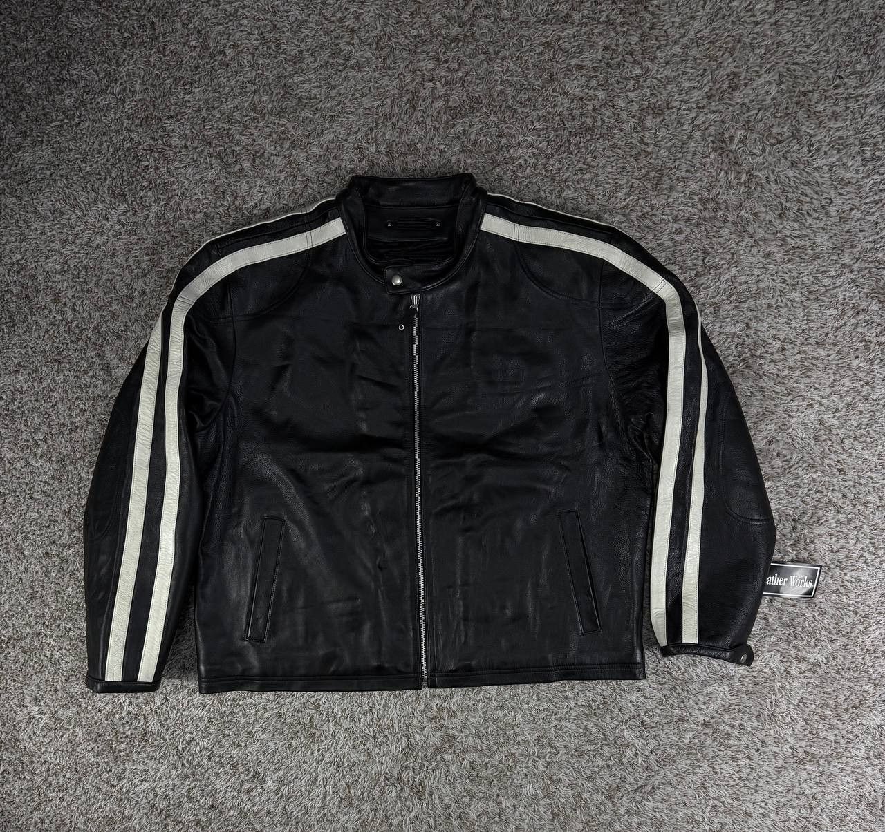 Genuine Leather Leather Works Genuine Leather Biker Jacket White Stripes Size US XXL / EU 58 / 5 - 1 Thumbnail