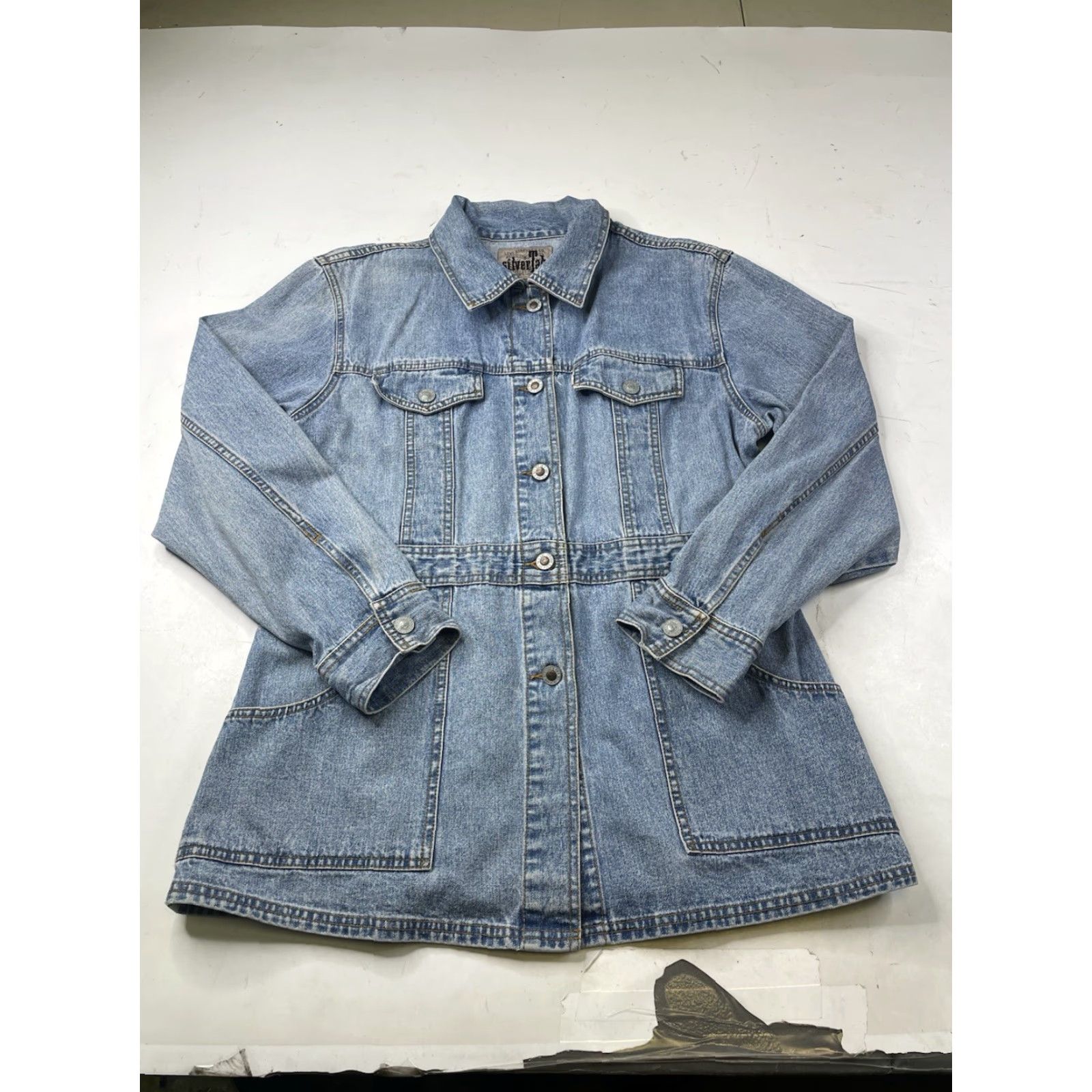 Levi's VINTAGE Levi's Womens Large Blue Denim Trucker Long Jacket Silver Tab Jeans Jacket Size 36" / US 14 / IT 50 - 4 Thumbnail