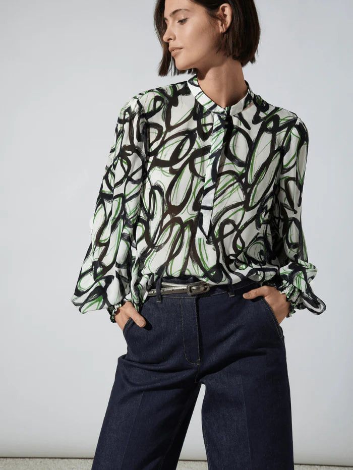 Luisa Cerano Luisa Cerano Abstract Swirl Print Blouse Ivory/black Size XL / US 12-14 / IT 48-50 - 2 Thumbnail