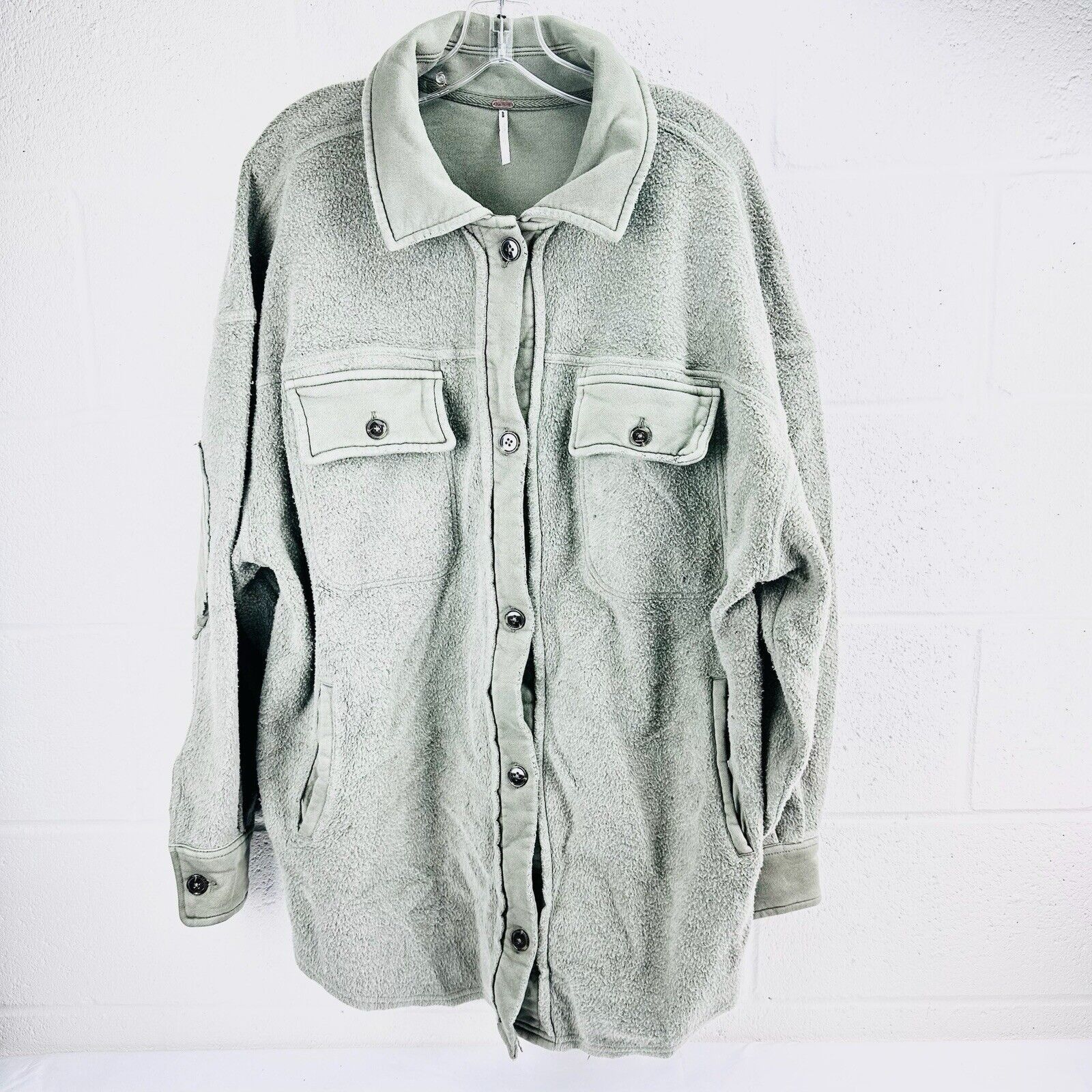 Free People Free People Ruby Jacket Washed Olive Shacket Oversized L Size L / US 10 / IT 46 - 1 Thumbnail
