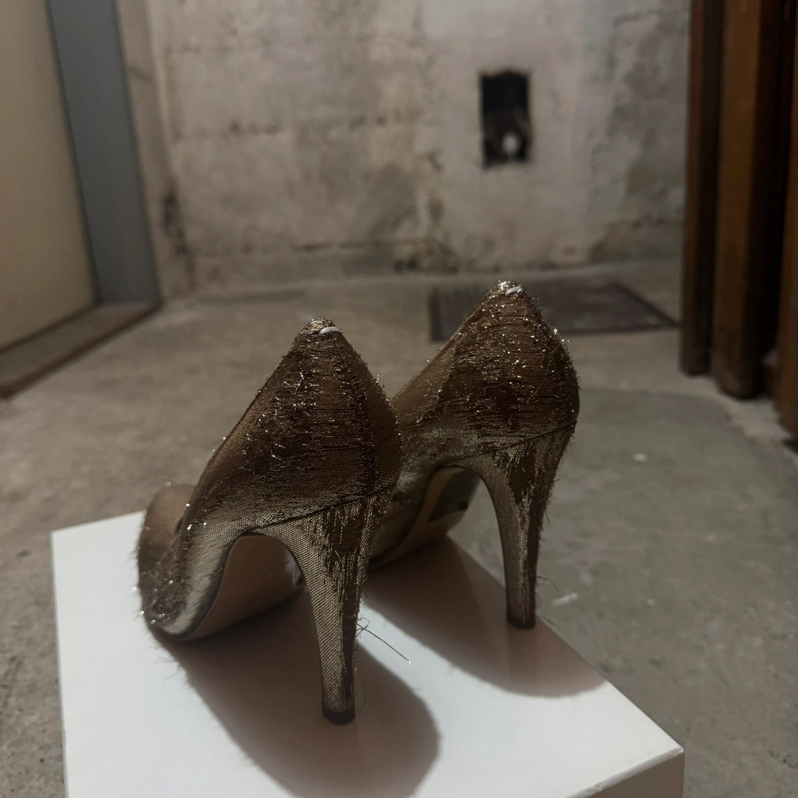 Maison Margiela high heels Distressed metallic lamé gold