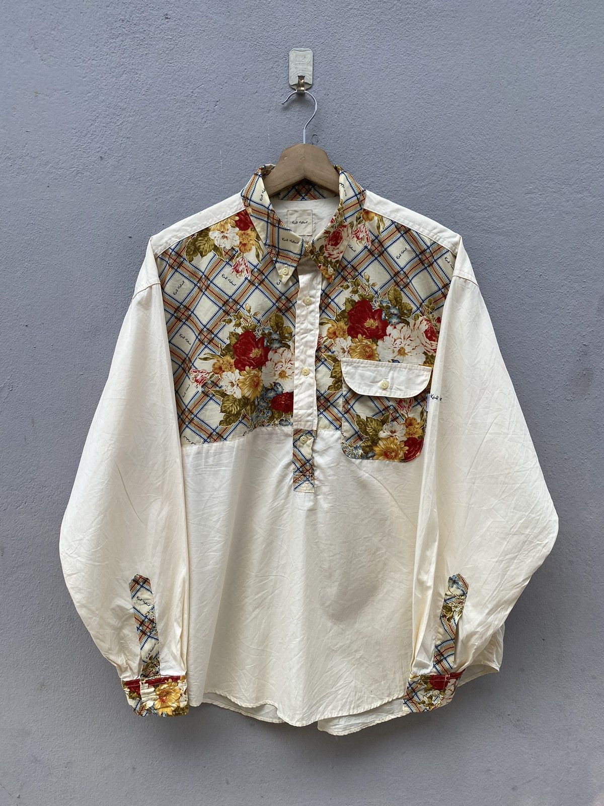 🔥RARE🔥 Karl Helmut Floral Patchwork Half Button Shirt