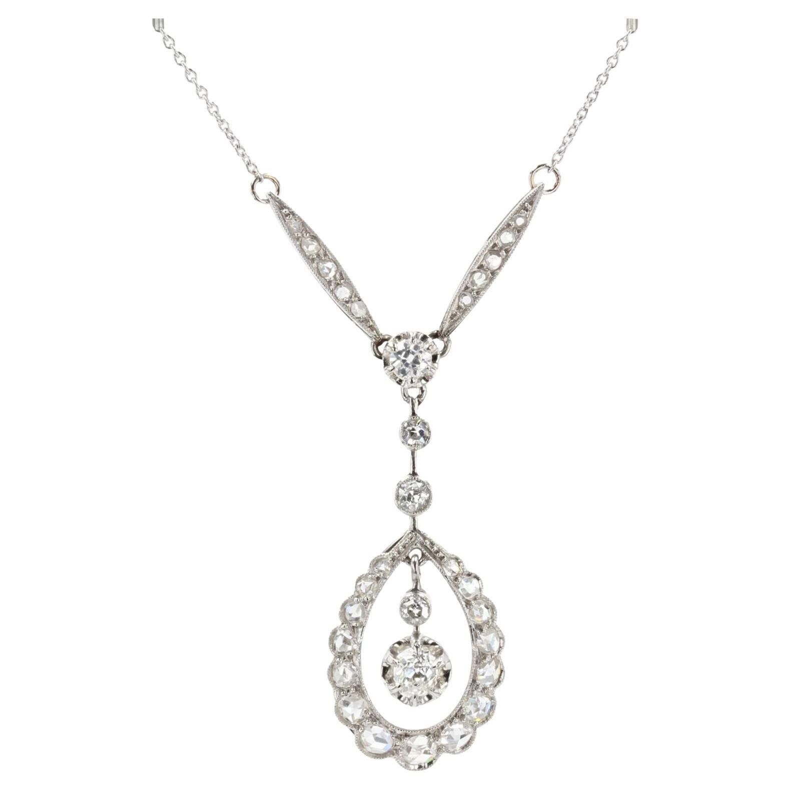 image of Vintage French Belle Epoque Diamonds 18 Karat White Gold Platinum Necklace, Women's
