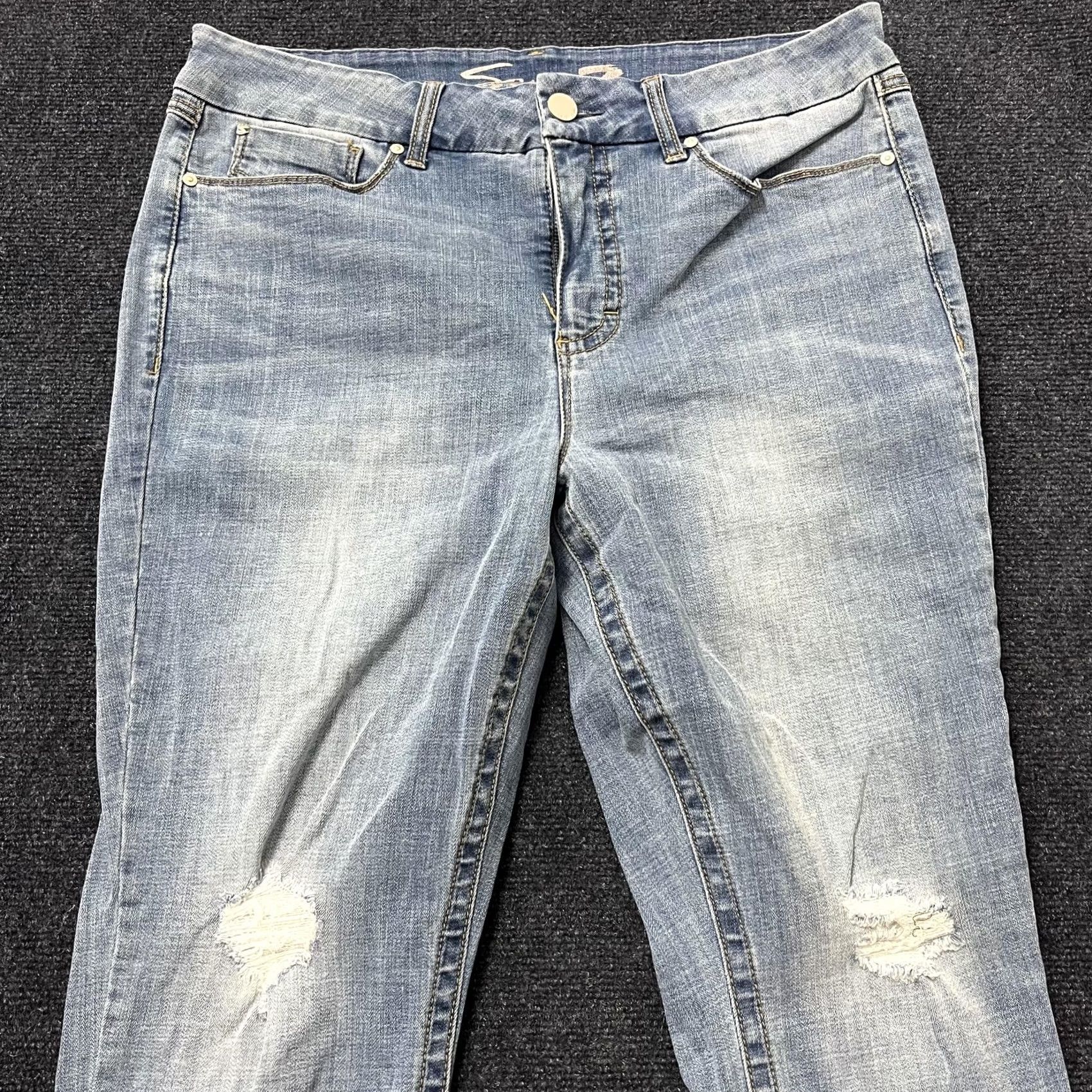 Vintage Seven7 Jeans Womens 16 Light Wash Distressed Skinny Stretch Blue Denim Pants Size 38" / US 16 / IT 52 - 2 Thumbnail