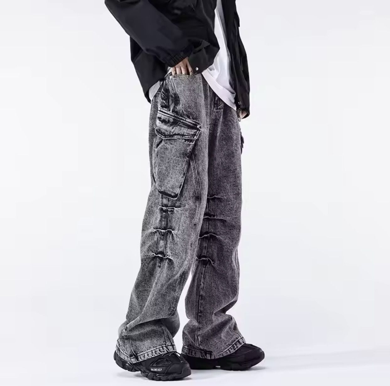 Denime × Japanese Brand Ropa Y2K Fashion Vintage Grey Baggy Cargo Jeans Pants Size US 30 / EU 46 - 4 Thumbnail