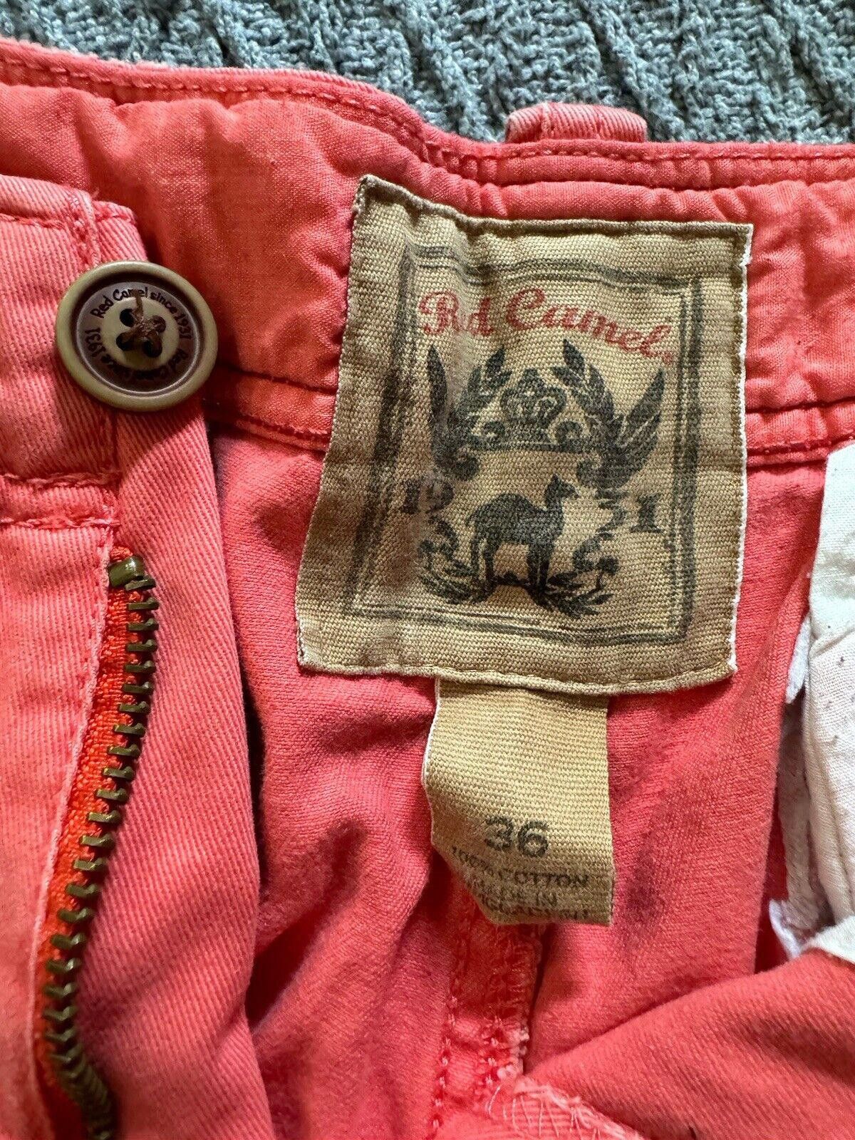 Designer Red Camel Red Flat Front Mens Shorts Size 36 100% Cotton Size US 36 / EU 52 - 2 Thumbnail
