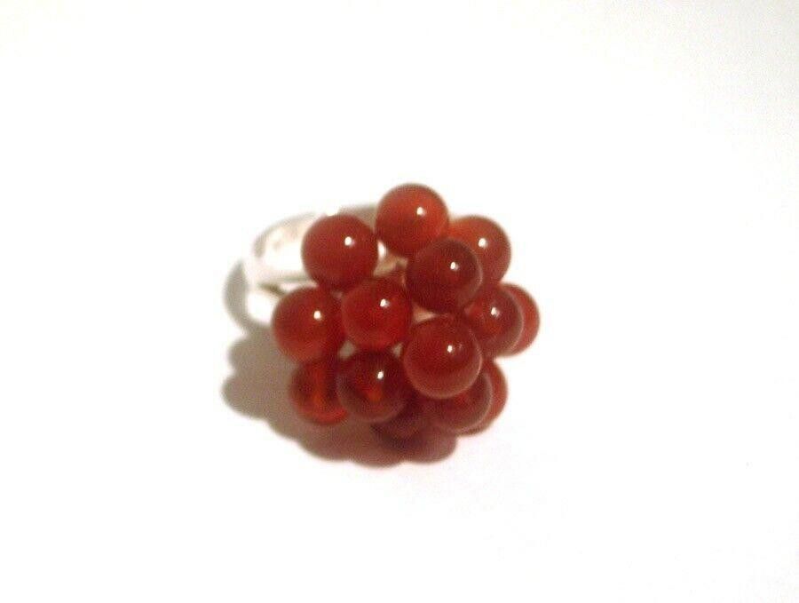 Designer Grape Cluster Cocktail Ring Sterling with Carnelian Beads Size ONE SIZE - 1 Thumbnail