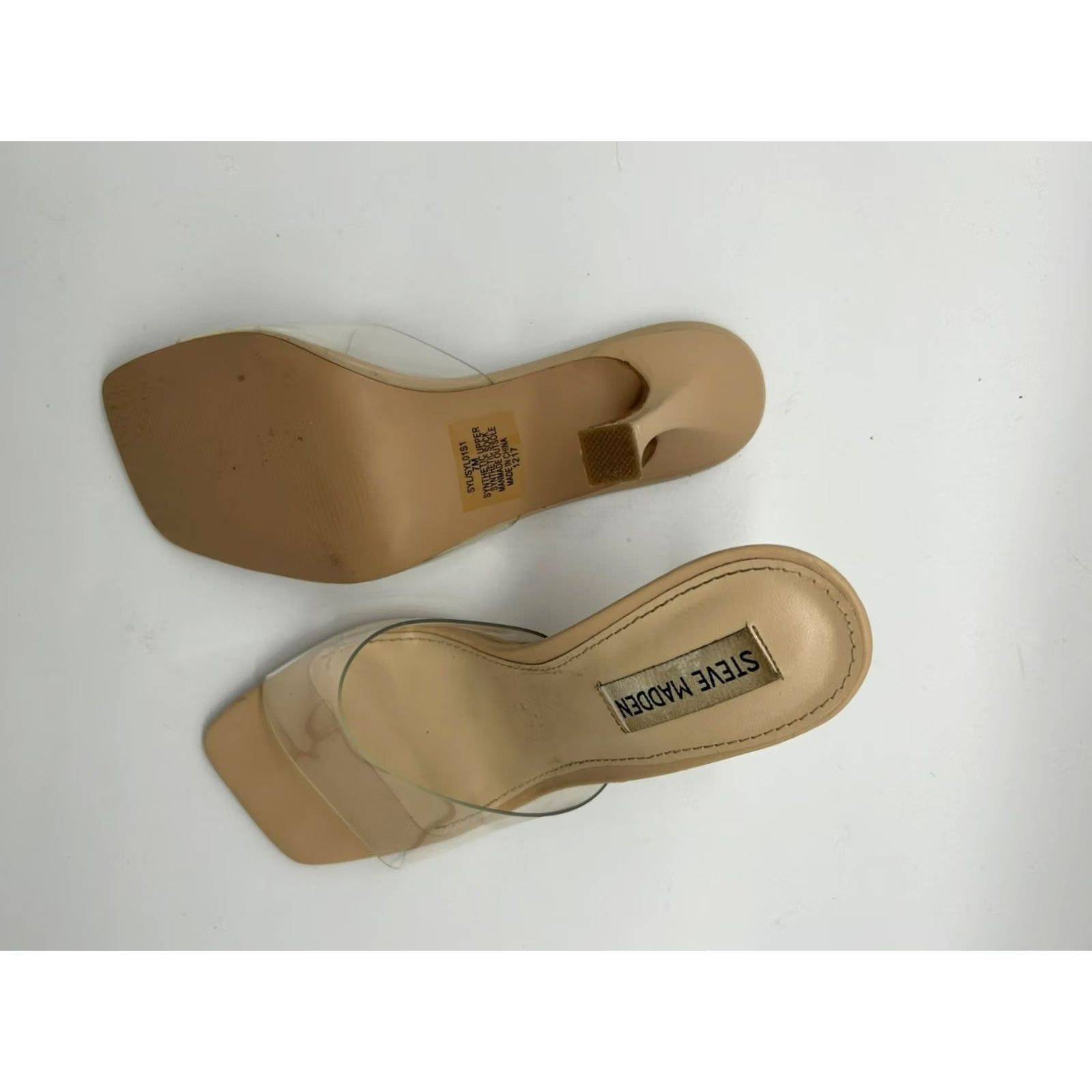 Steve Madden Steve Madden Sandals Square Toe Beige Clear Strap 3" Heels Womens 7M Strappy Fashion Shoes Size US 7 / IT 37 - 4 Thumbnail
