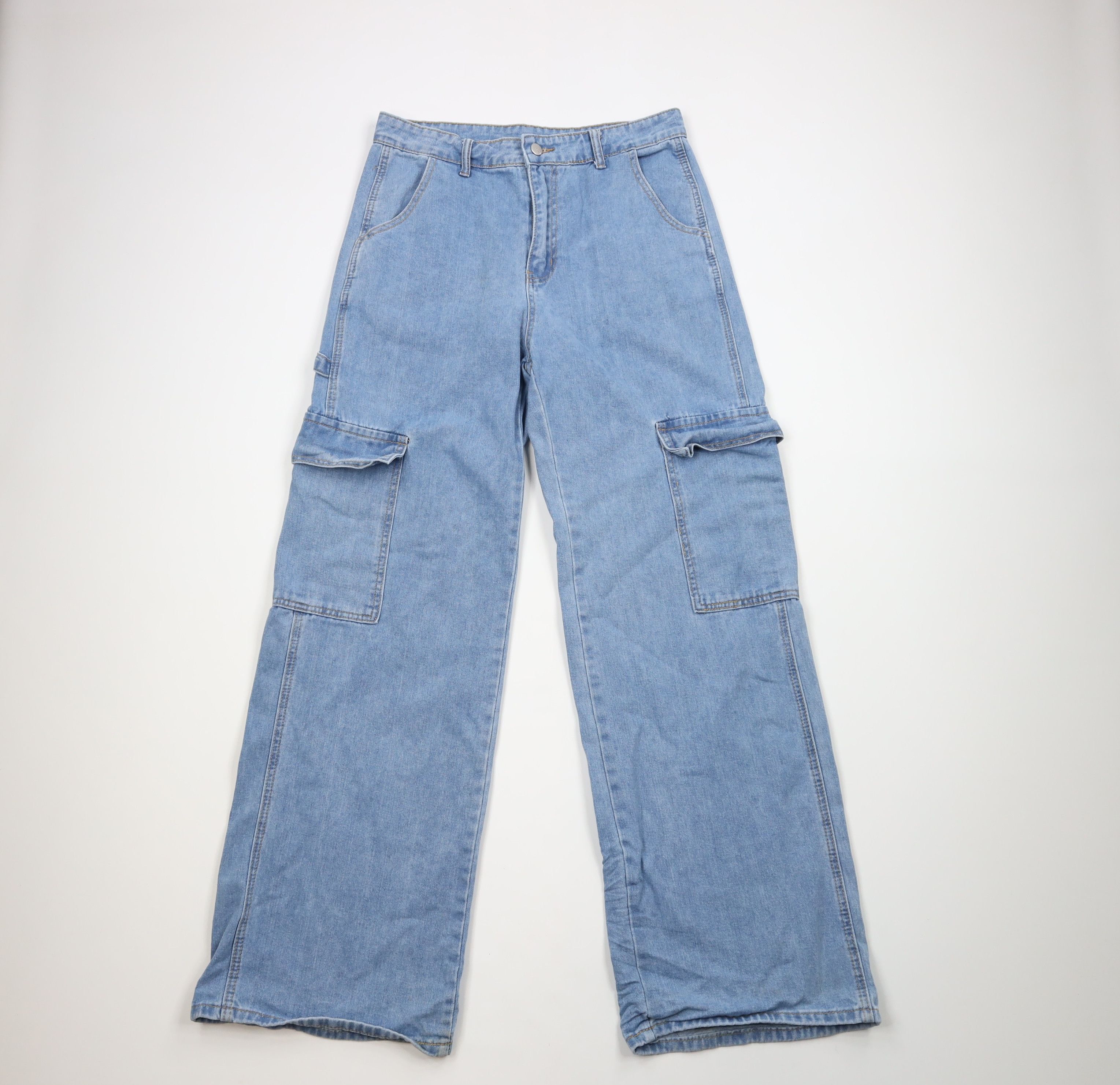 image of Vintage 90's Streetwear Baggy Wide Leg Denim Cargo Jeans in Blue, Men's (Size 30)