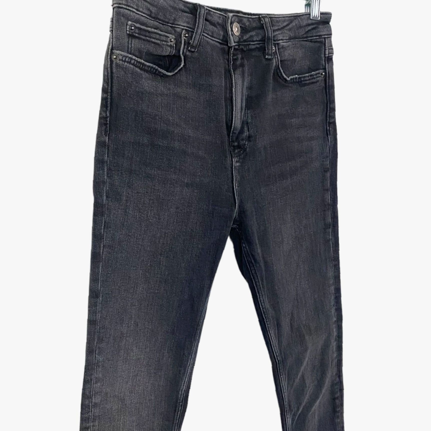 Zara Zara High Waist Skinny Jeans Womens 4 Black Dark Wash Faded Denim Raw Hem Jeans Size 27" / US 4 / IT 40 - 4 Thumbnail