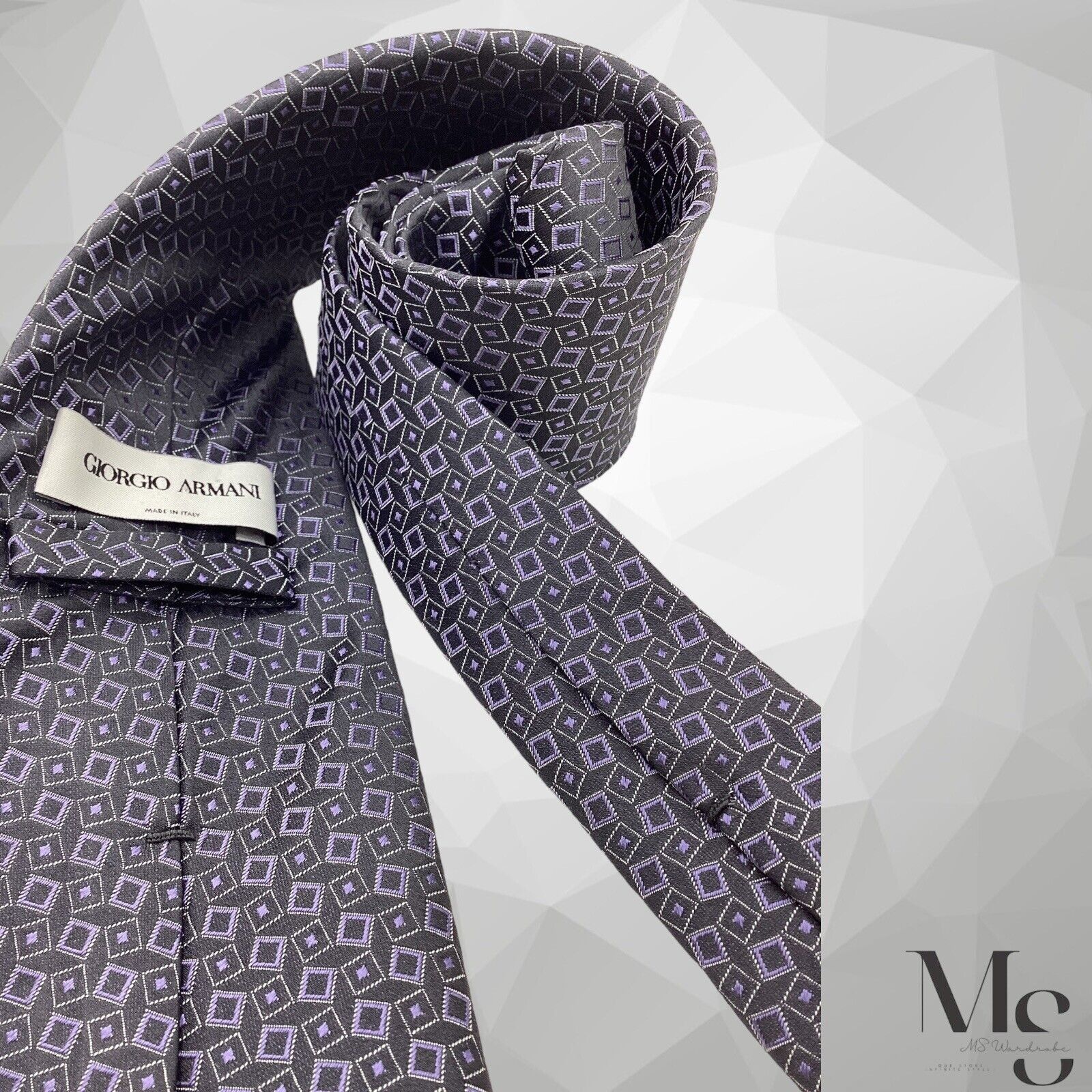Giorgio Armani GIORGIO ARMANI Gray Purple Geometric Luxury Silk Tie Made In Size ONE SIZE - 3 Thumbnail