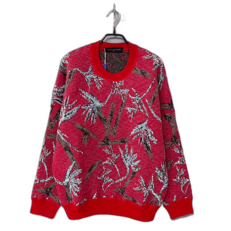 Red Wool Sweatshirt with Floral Pattern -2505