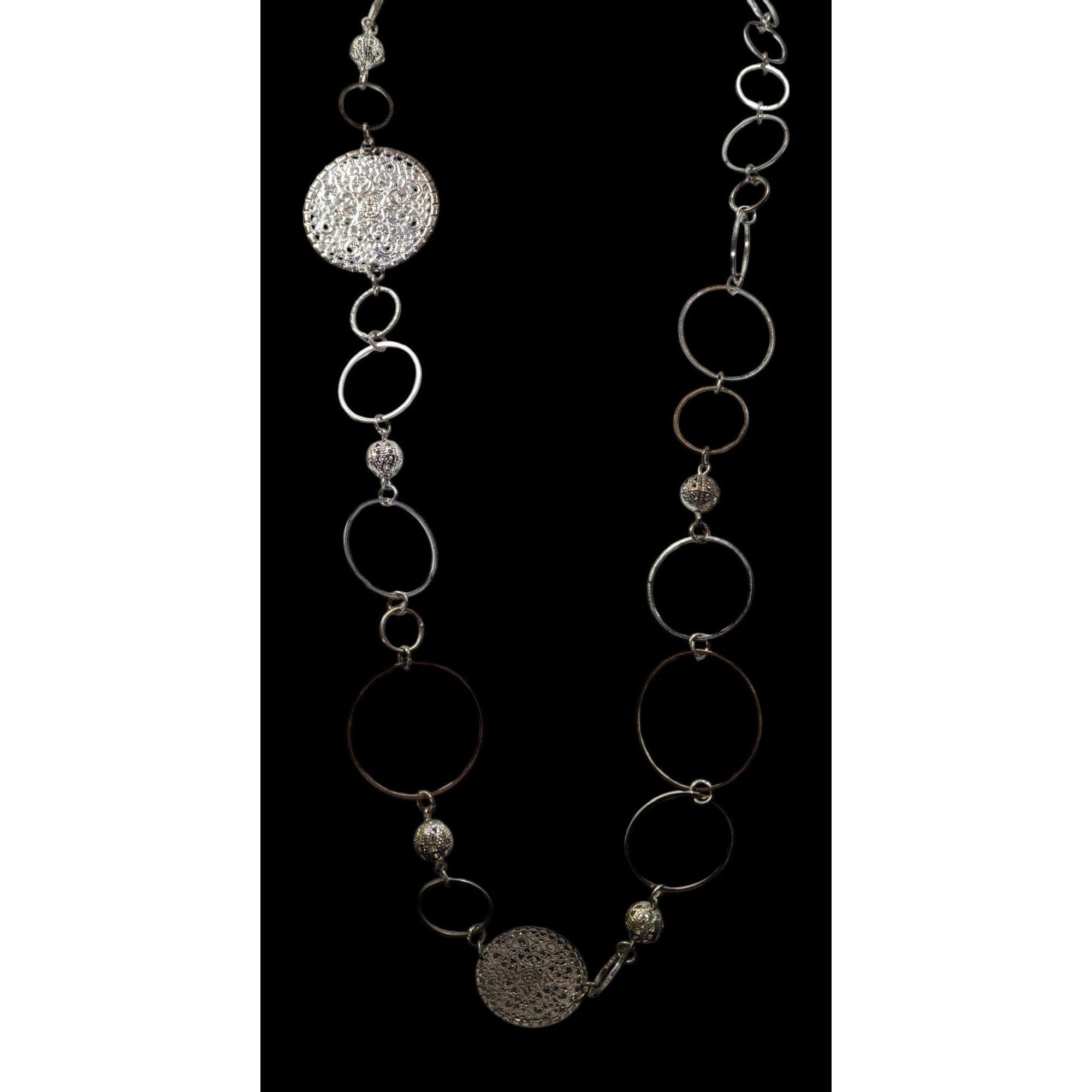 Other Bohemian Silver Tone Open Ring And Filigree Medallion Chain Size ONE SIZE - 2 Thumbnail