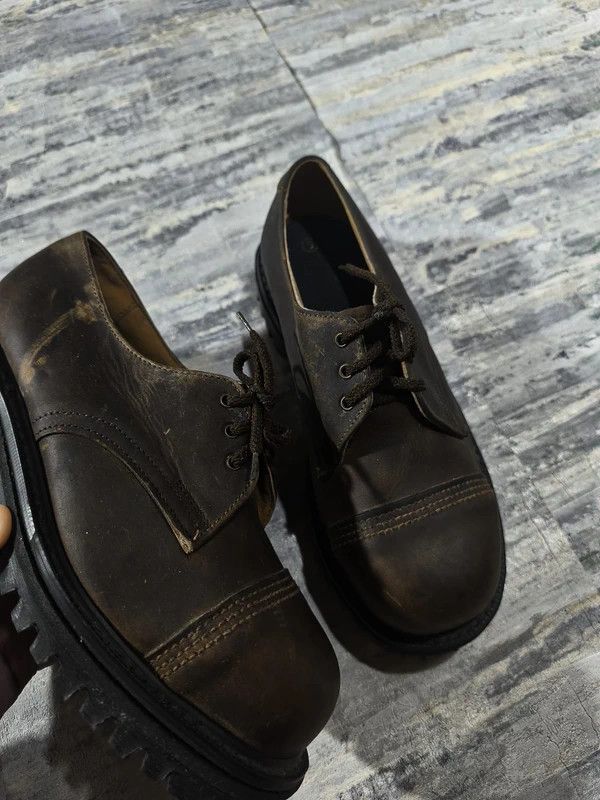 Genuine Leather Vtg Dark Brown Chunky Leather Metal Front Shoes Workwear Size US 8 / IT 38 - 6 Thumbnail