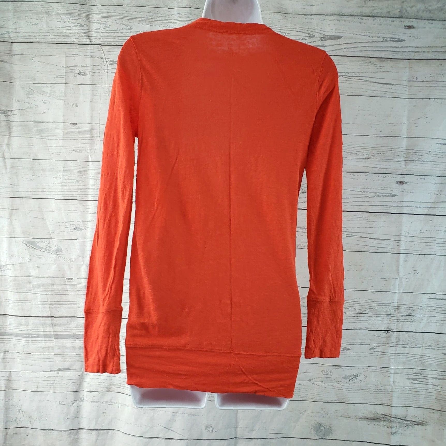 J.Crew J.CREW Womens Cardigan XS Orange Linen Button Front Long Sleeve Size XS / US 0-2 / IT 36-38 - 3 Thumbnail