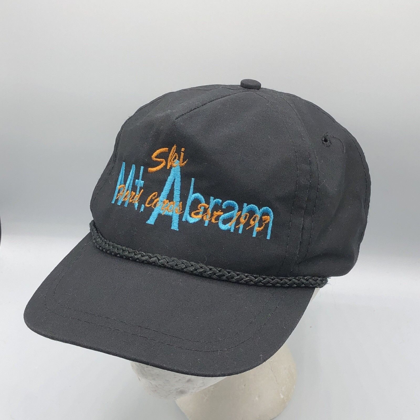 Vintage Vintage Ski Mt Abrom Black Rope Hat Leather Strapback Size ONE SIZE - 2 Thumbnail