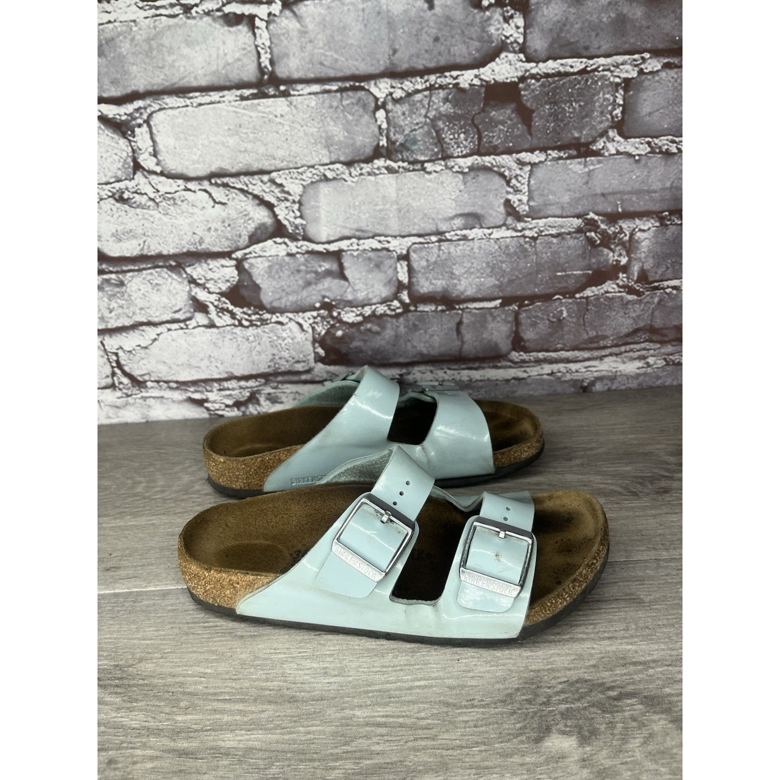 Birkenstock Birkenstock Arizona Turquoise Leather Slide Sandals Big Girl Size US 4 / IT 34 - 13 Thumbnail