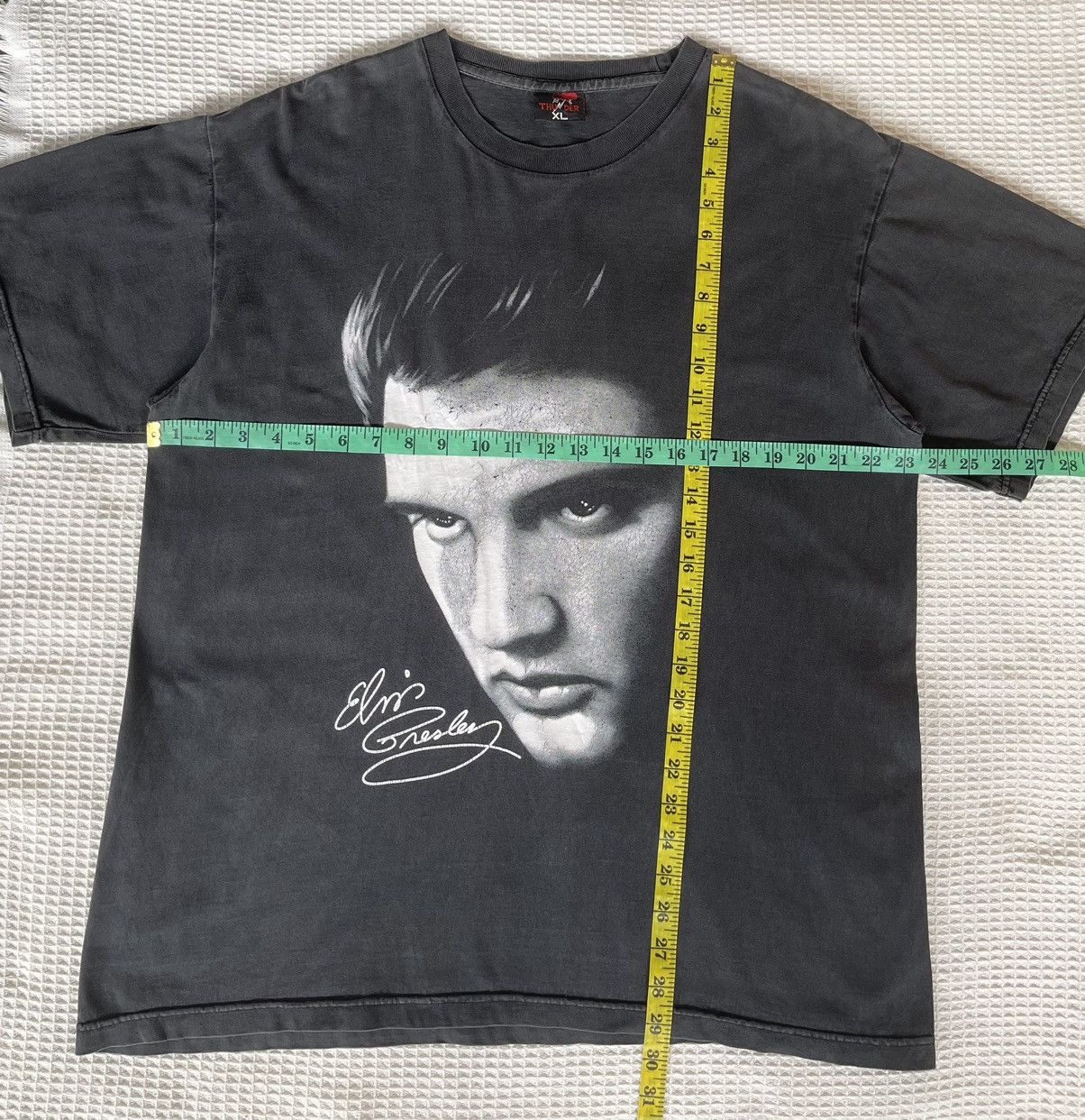 Band Tees Vintage90💢ELVIS PRESLEY💢Big Print Mirror Sun Faded Black Tee Size US XL / EU 56 / 4 - 13 Thumbnail