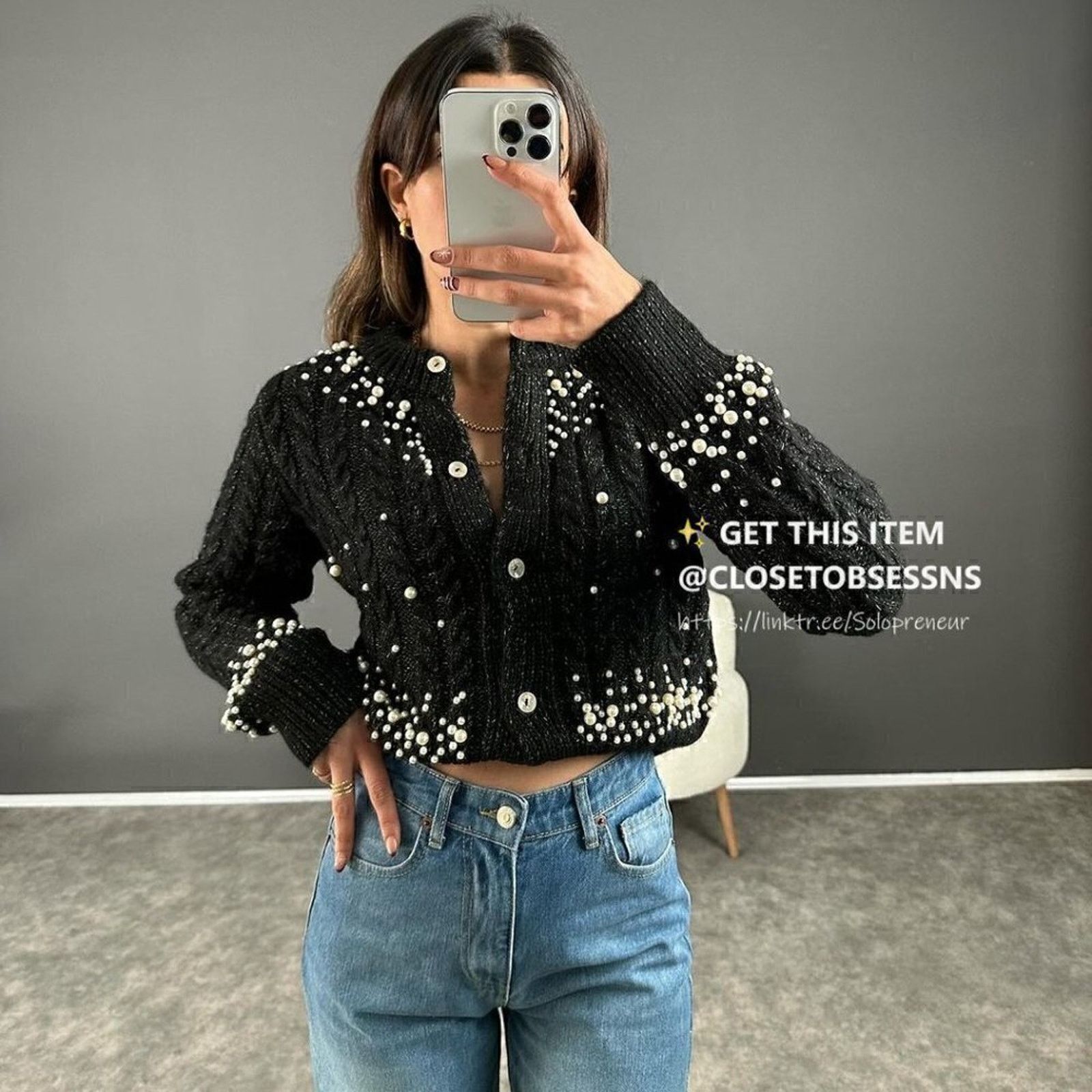 Zara ZARA Pearl Wool-Blend Cardigan Gray NWT L Size L / US 10 / IT 46 - 14 Thumbnail
