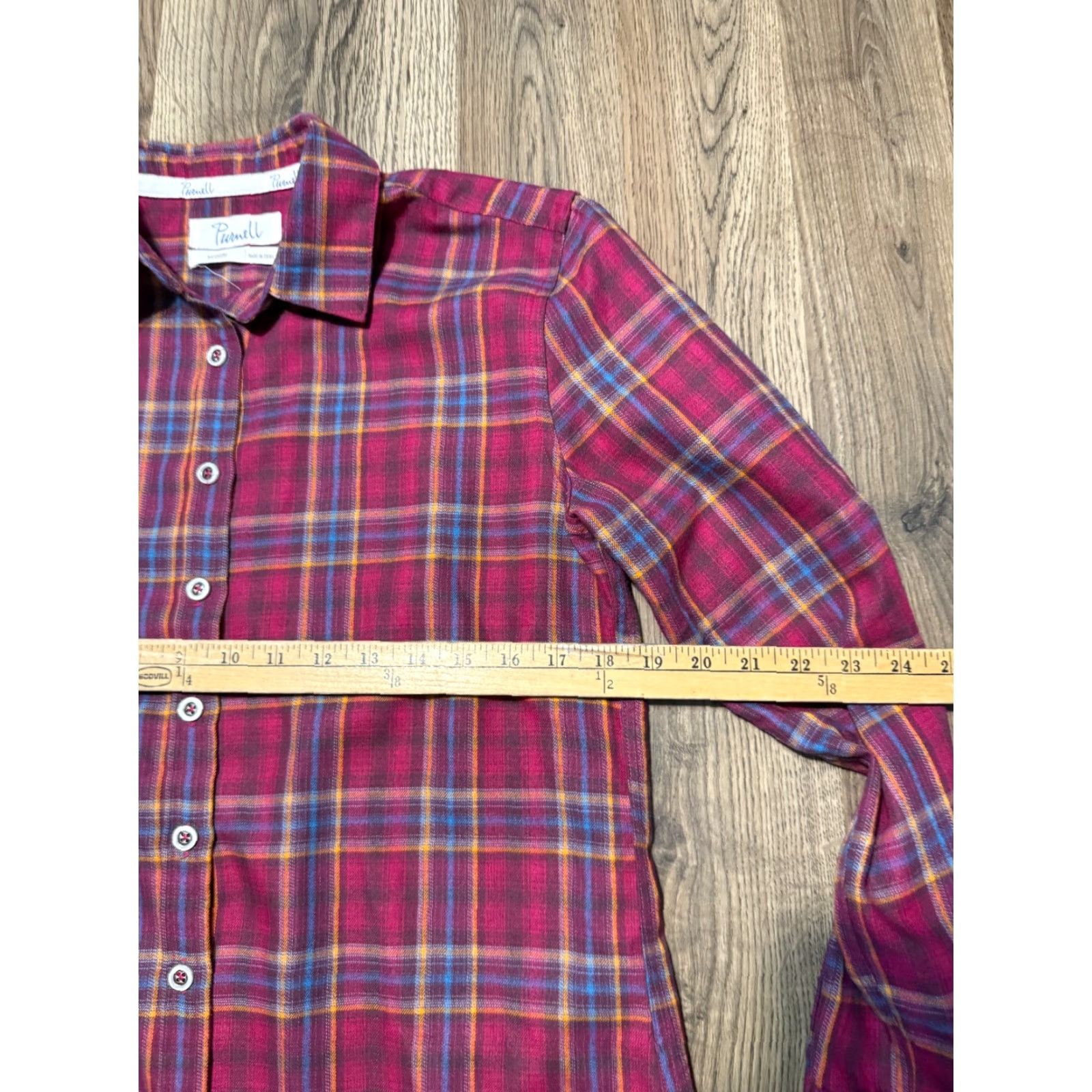 Vintage Purnell Shirt Women's Medium Purple Orange Blue Plaid Long Sleeve Button Up Size M / US 6-8 / IT 42-44 - 6 Thumbnail