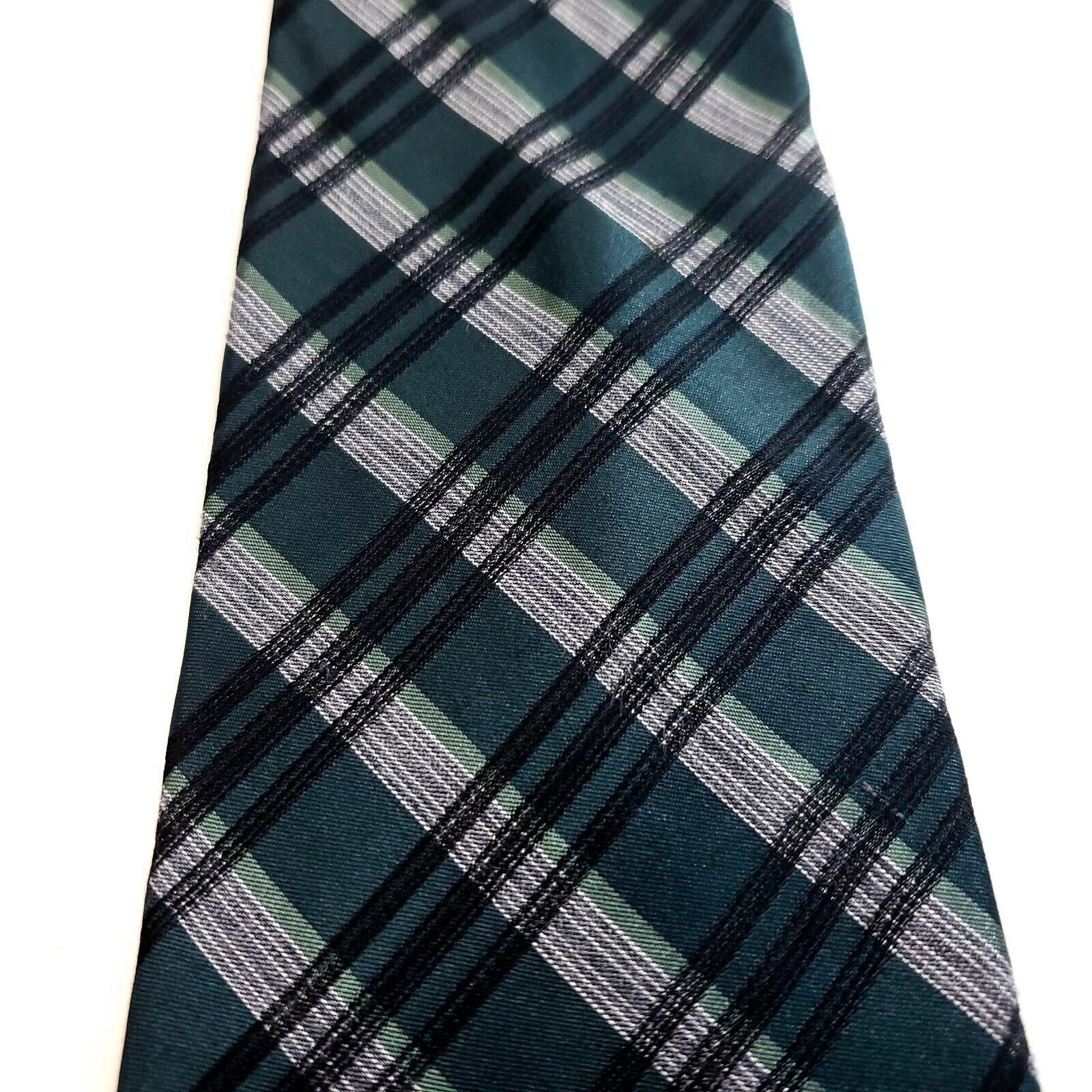 Calvin Klein Calvin Klein Green Gray Plaid Woven Viscose Silk Tie Size ONE SIZE - 2 Thumbnail
