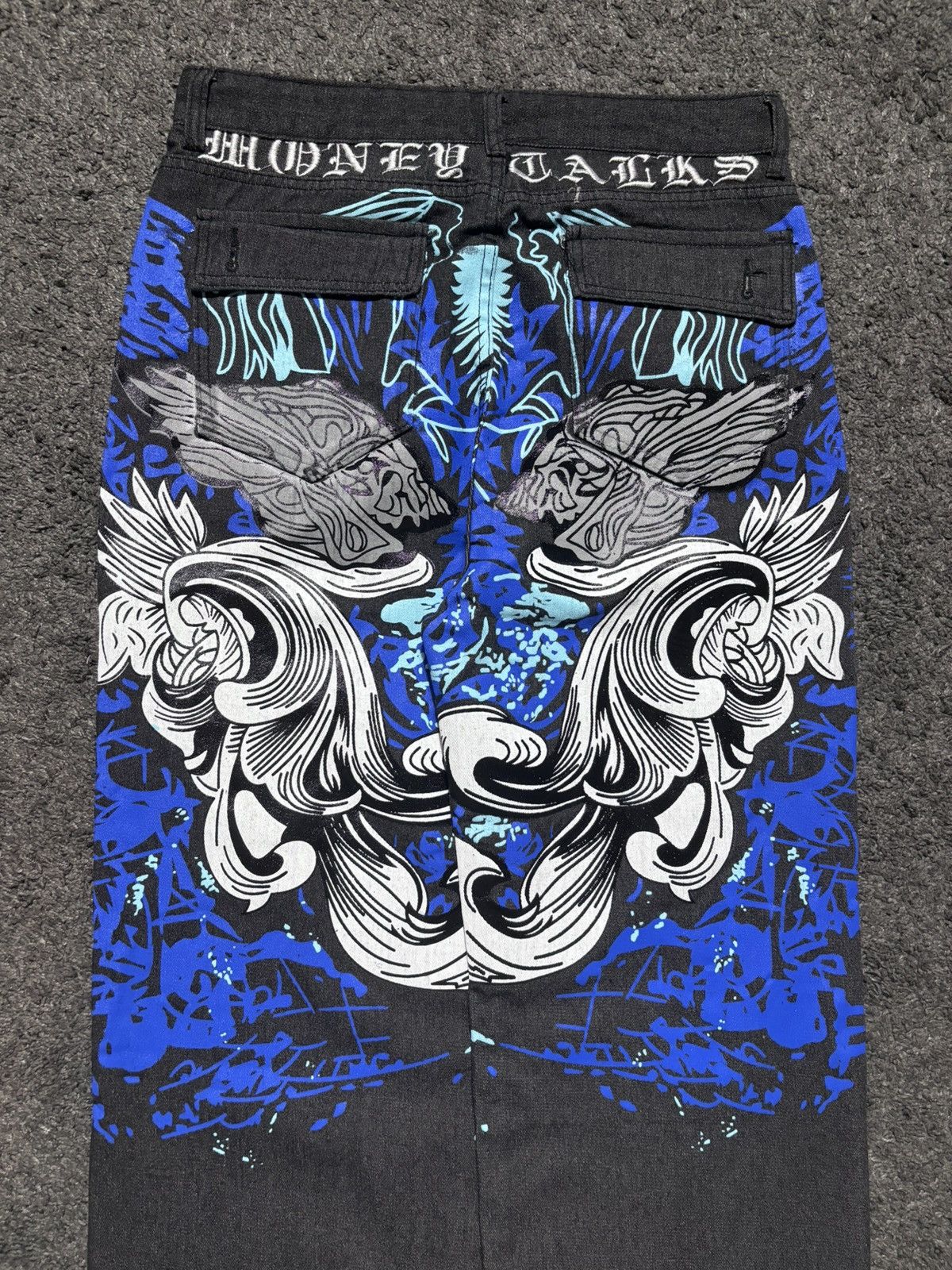 Jean Vintage money talks rare blue white dark gray baggy jeans Size US 35 - 4 Thumbnail