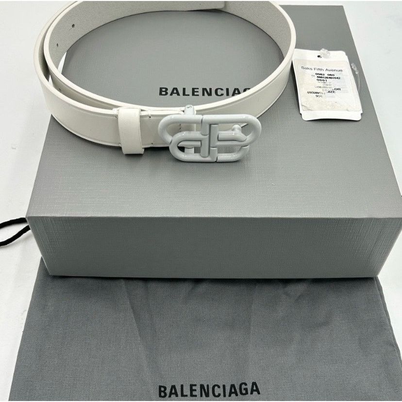 Balenciaga Women's Balenciaga BB white leather belt size 65 cm/26 in Size ONE SIZE - 2 Thumbnail