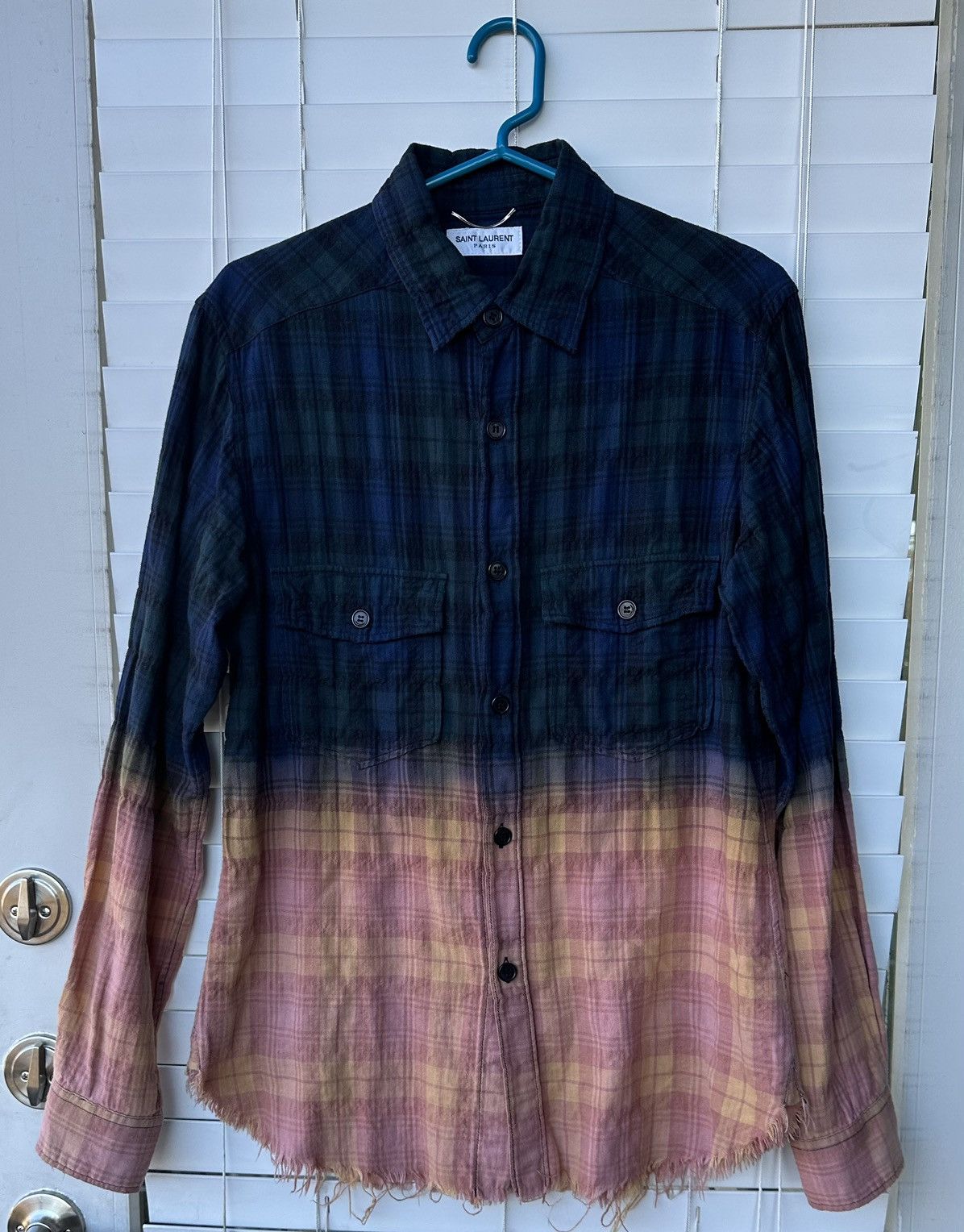 Image of Saint Laurent Paris Saint Laurent Ss16 Ombre Flannel in Ombre Blue, Men's (Size Small)