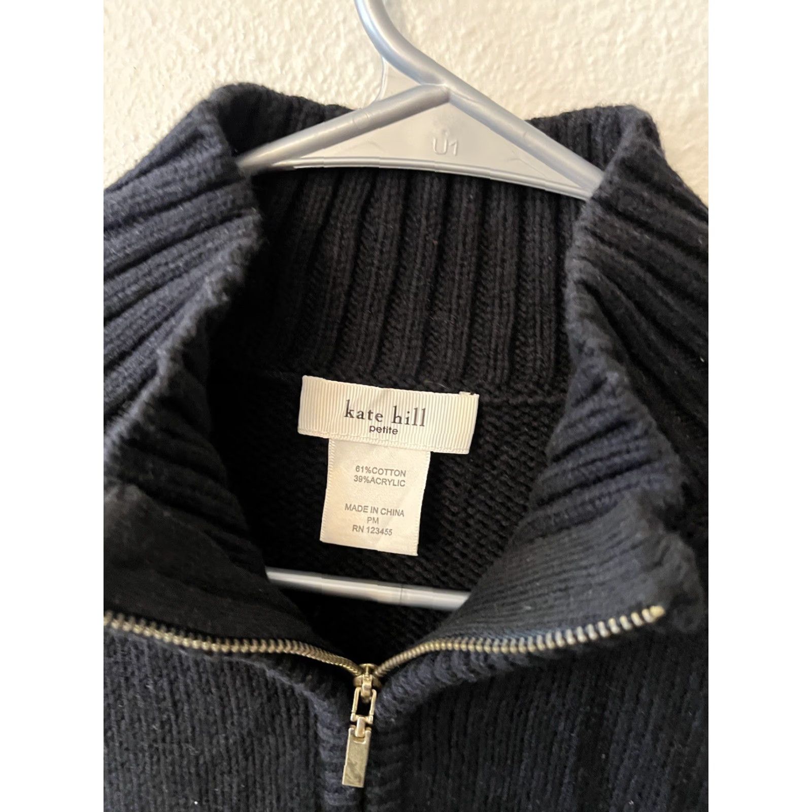 Vintage KATE HILL Women’s Pullover 1/4 Zip Long-sleeve Top Black Petite Medium PM Velour Cotton Polyester Casual Activewear Womens Size M / US 6-8 / IT 42-44 - 2 Thumbnail