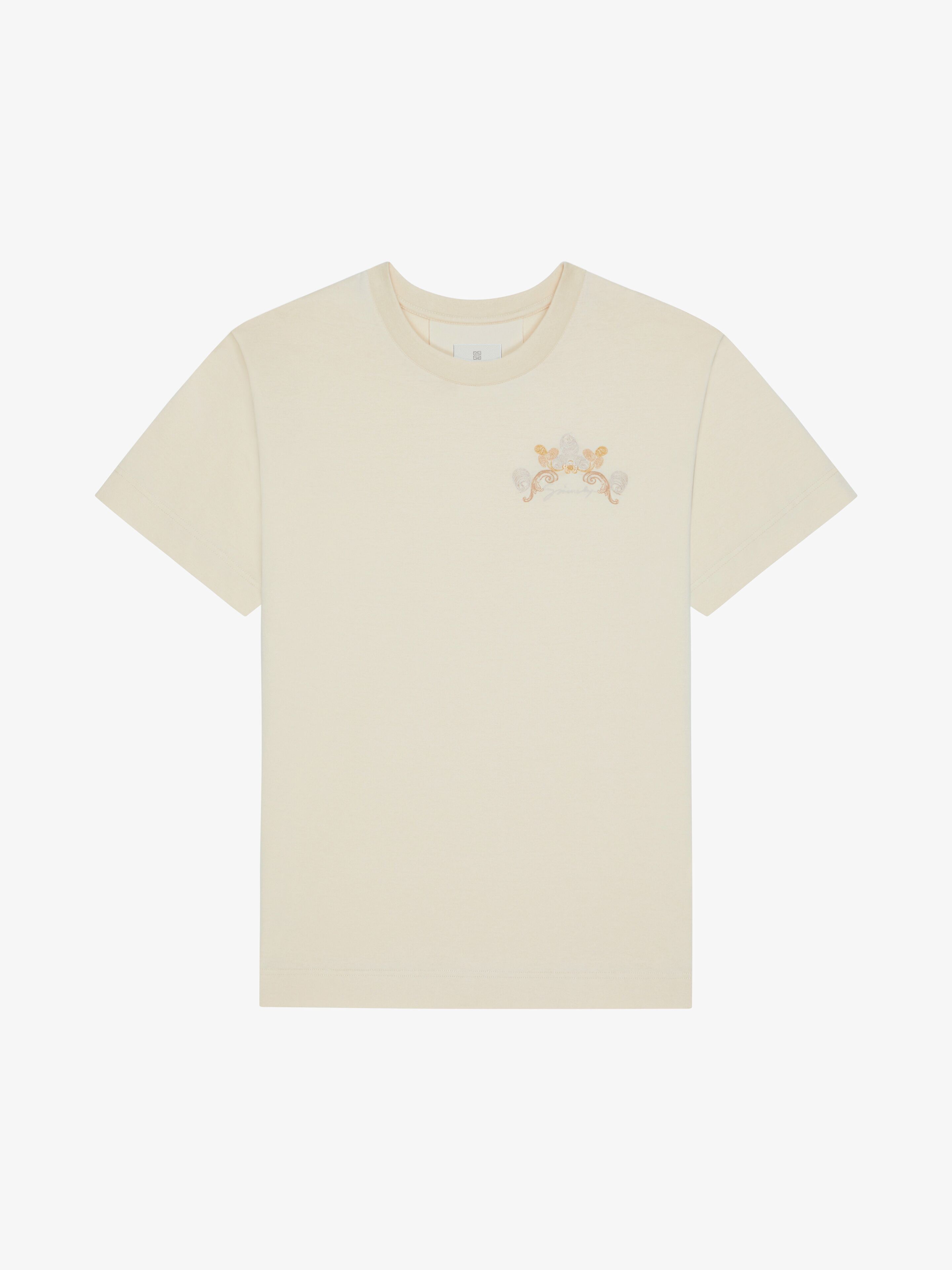 o1srvl11e0725 Baroque Cotton Embroidery T-Shirt in Beige