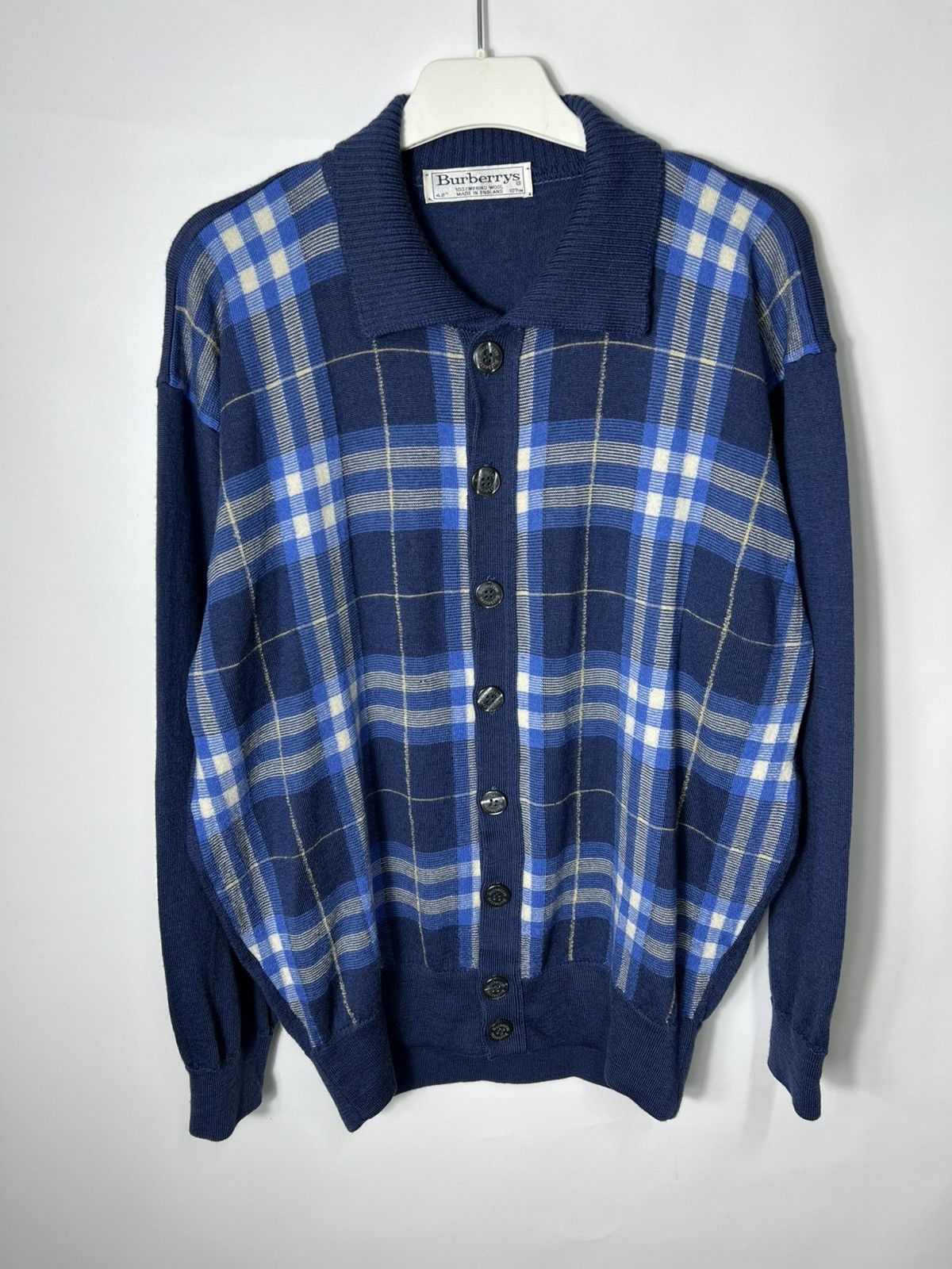 Vintage luxury designer Burberrys 90s Plaid Wool Cardigan