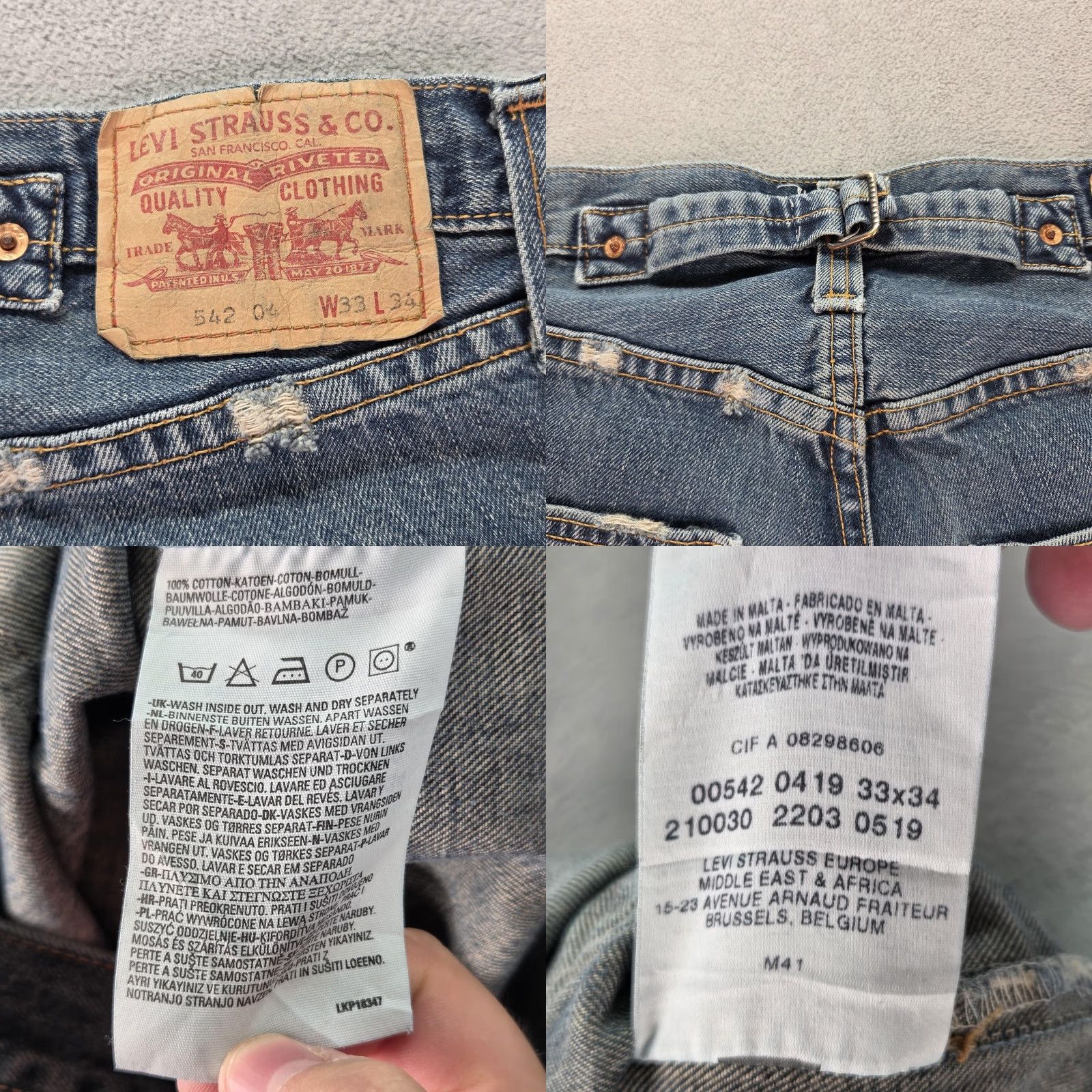 Levi's Levis 542 Jeans Mens Blue Med Wash Relaxed Belt Buckle Back Patched 34x28 Denim 500 Series Straight Regular Size US 34 / EU 50 - 10 Thumbnail