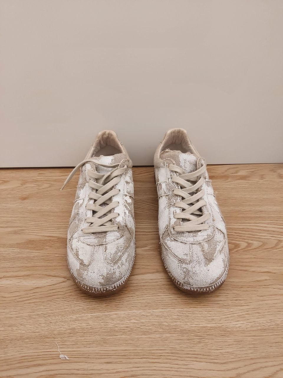 Pre-owned Maison Margiela Paint Canvas Replica Gat Shoes In White