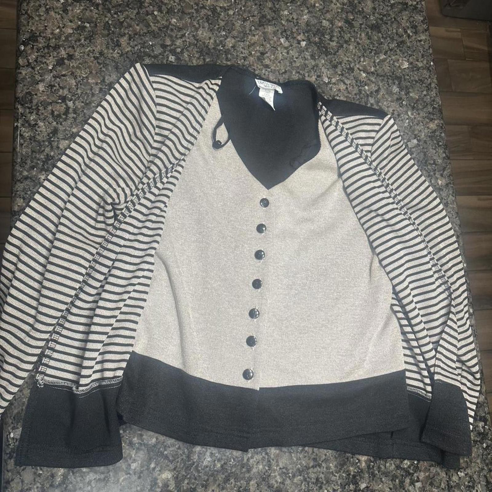 Other Black & white striped cardigan vintage Size L / US 10 / IT 46 - 2 Thumbnail