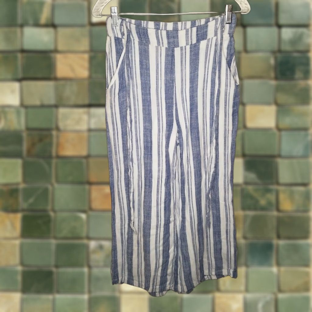 Vintage Miami Women’s Pants Striped Elastic Waist Loose Medium Blue White Size 32" / US 10 / IT 46 - 1 Thumbnail