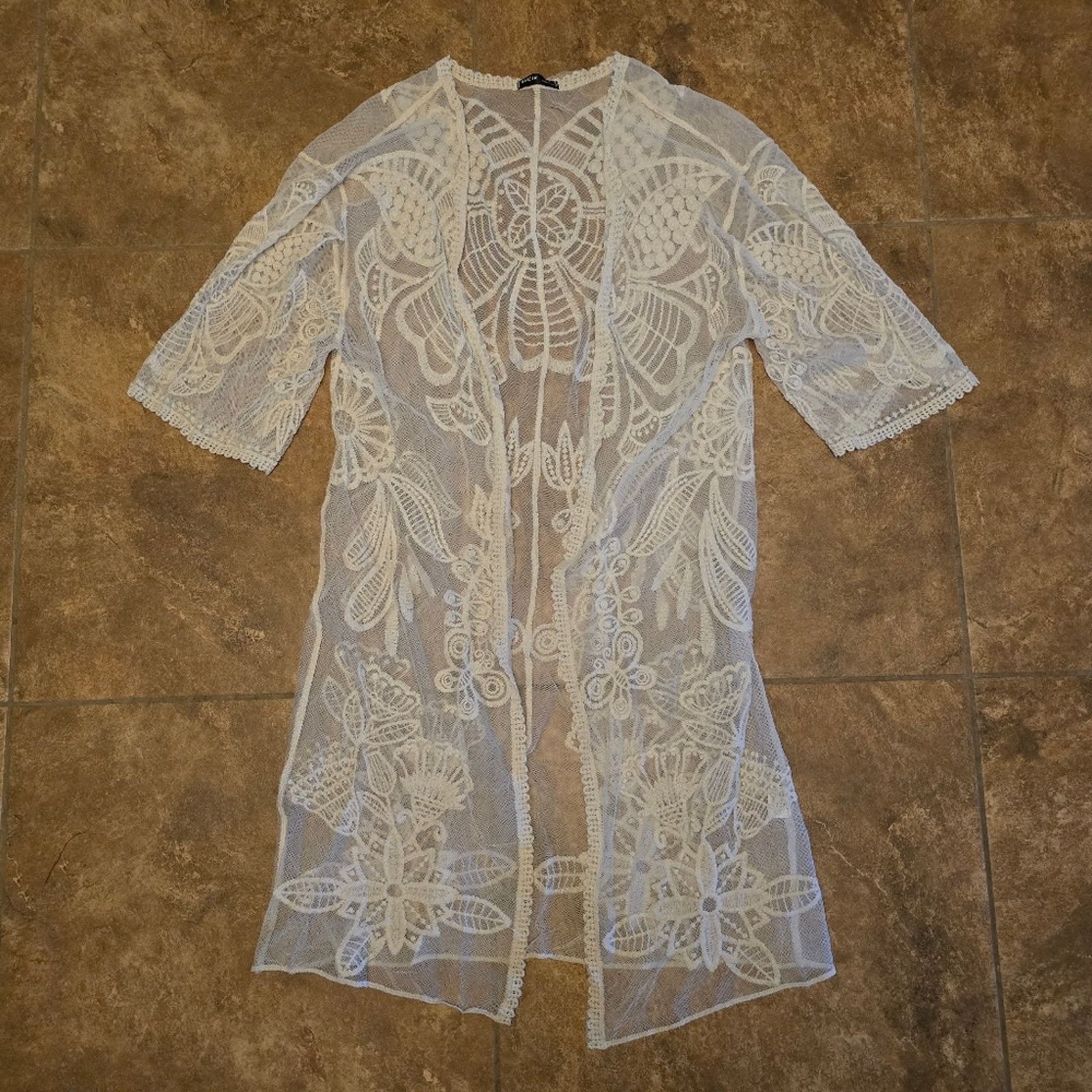 Shein White Laced | SHEIN | Longline Duster Cardigan Size ONE SIZE - 1 Thumbnail