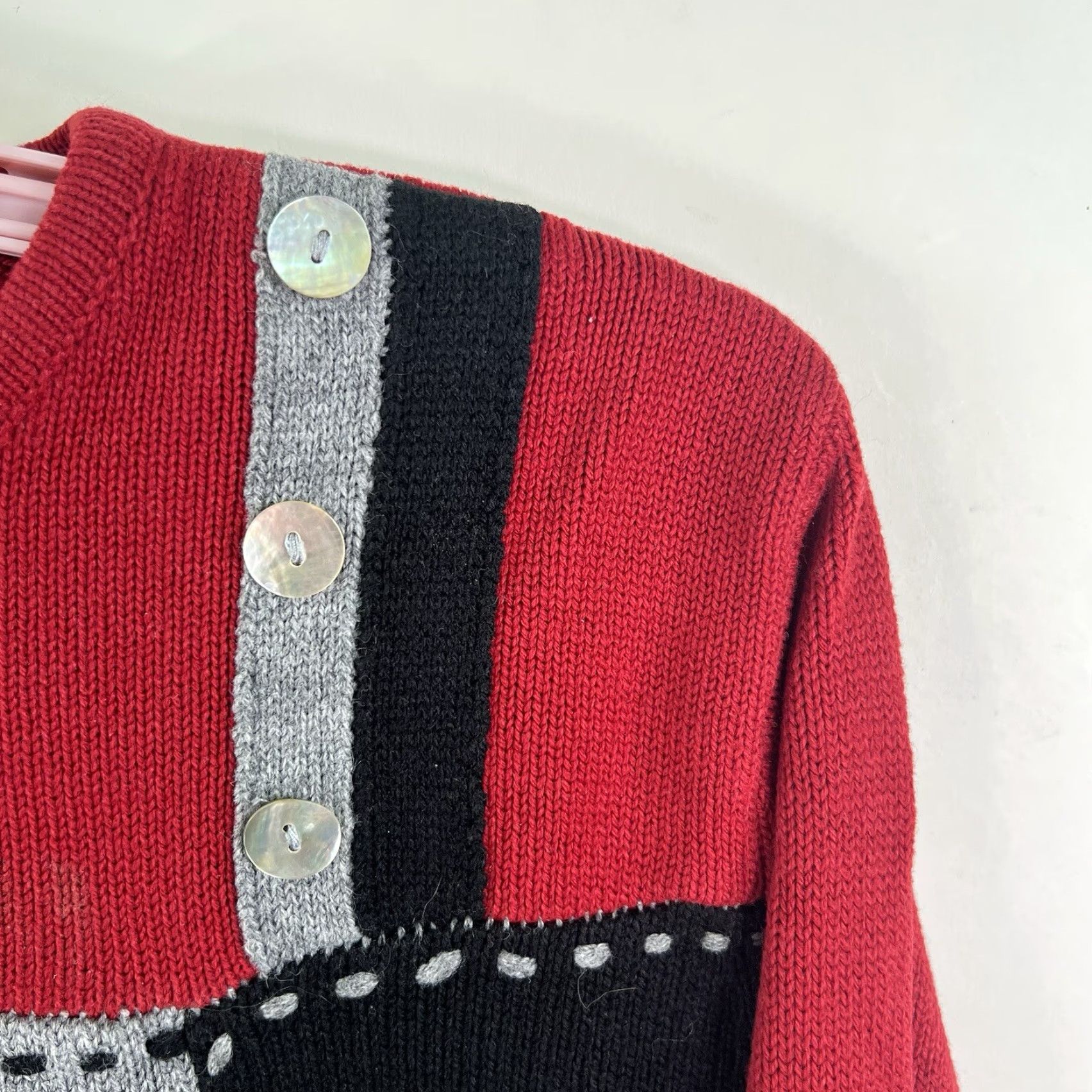 Vintage VINTAGE Sara Morgan Acrylic Sweater Shirt Womens XL Red Geometric 80s 90s Cable Knit, Pullover, Lightweight, Regular Fit Size XL / US 12-14 / IT 48-50 - 2 Thumbnail
