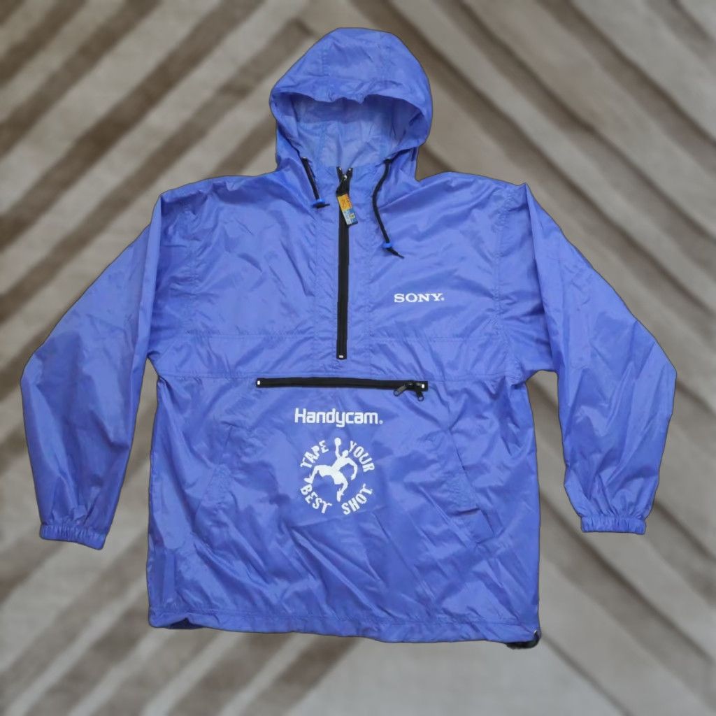 Sony VINTAGE Sony Handycam Jacket Windbreaker 90s Blue Purple Hooded Adult L Mens Jacket Size US L / EU 52-54 / 3 - 1 Thumbnail