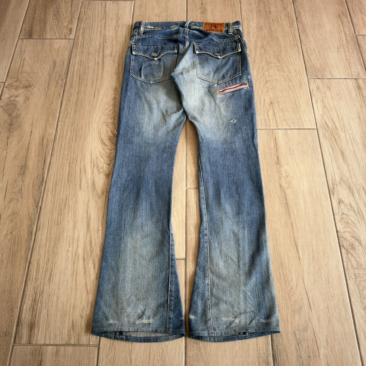 Hysteric Glamour 2000s Washed Light Blue Studded Distressed Flare Denim Jeans Size US 31 - 2 Thumbnail