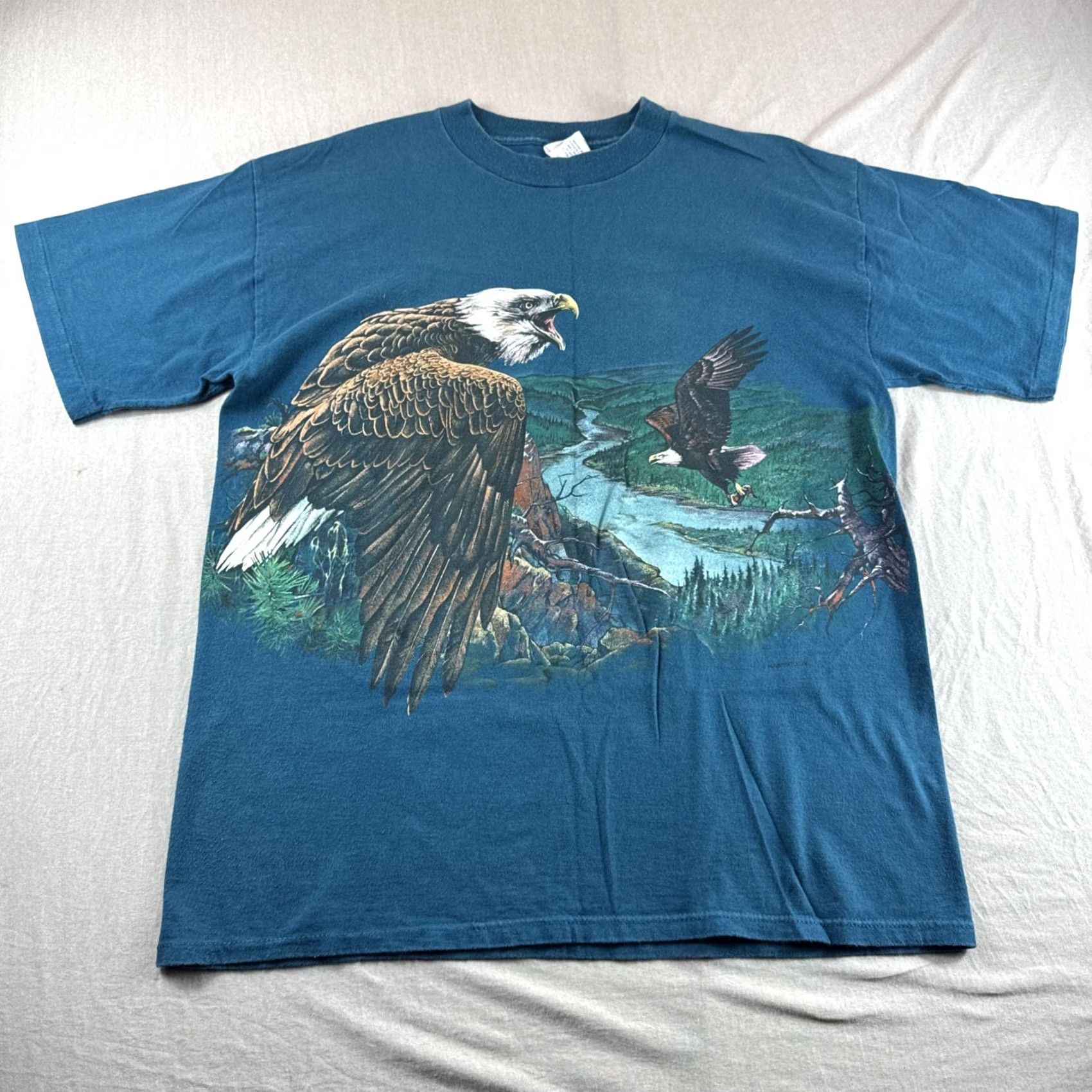 Vintage VINTAGE H.L. Miller Total Tee Shirt Adult L Blue 90s Nature USA Bald Eagle Logo 1990s Men Shirt Size US L / EU 52-54 / 3 - 2 Thumbnail