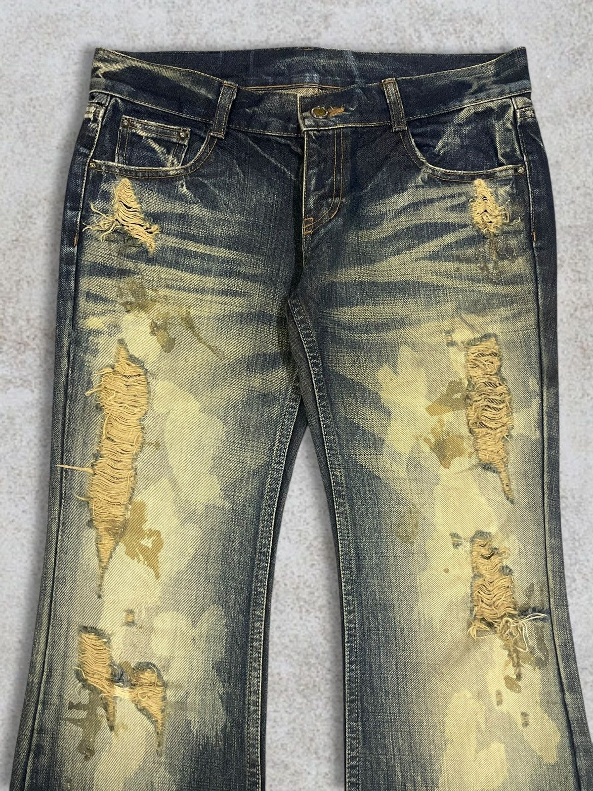 GOSTAR DE FUGA Japanese Goth Acid Wash Distressed Avant-Garde Flare Denim Size 32" / US 10 / IT 46 - 3 Thumbnail